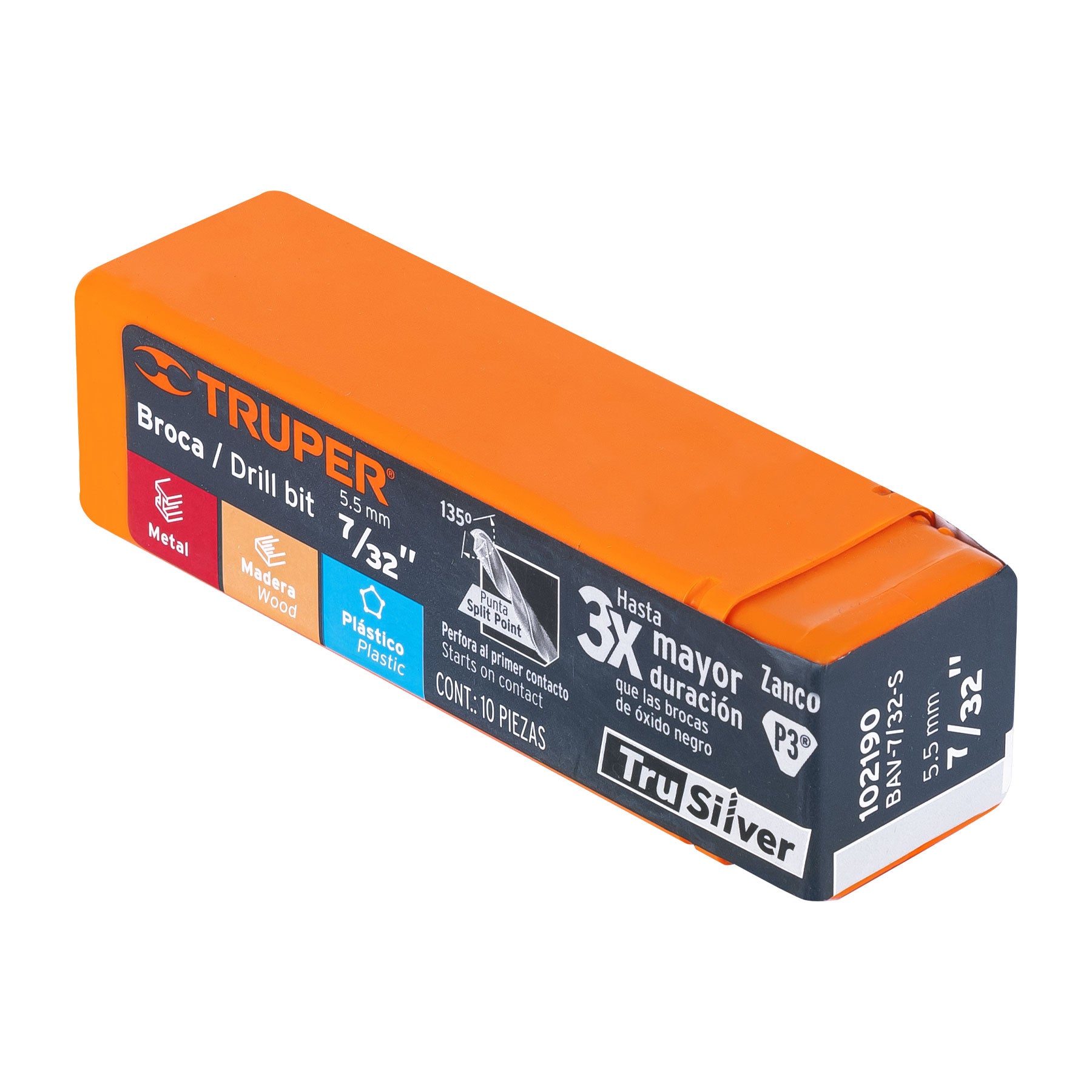 Broca HSS 7/32" Trusilver para metal, TRUPER
