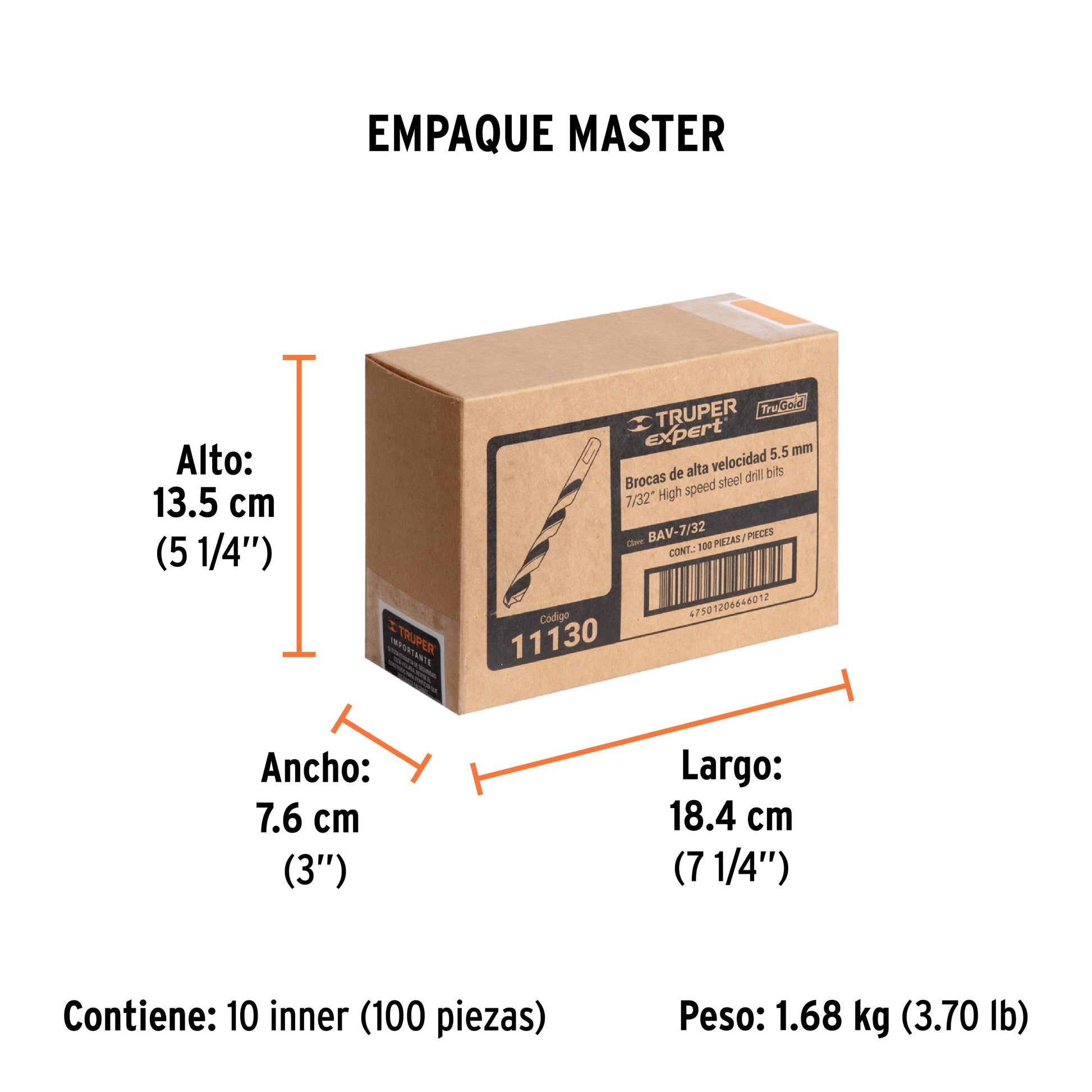 Broca HSS 7/32" Trugold para metal, TRUPER EXPERT - Empaque