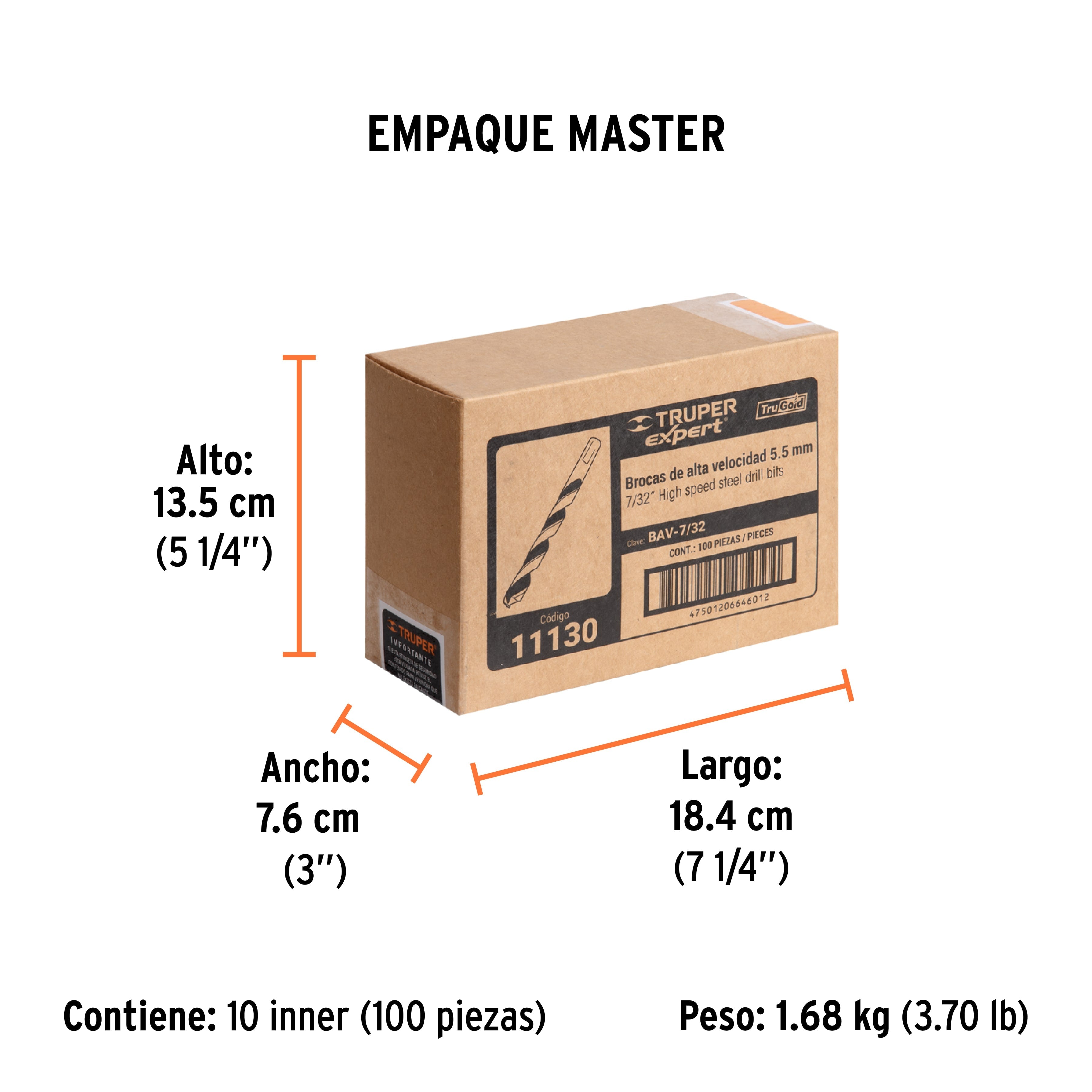 Broca HSS 7/32" Trugold para metal, TRUPER EXPERT - Empaque