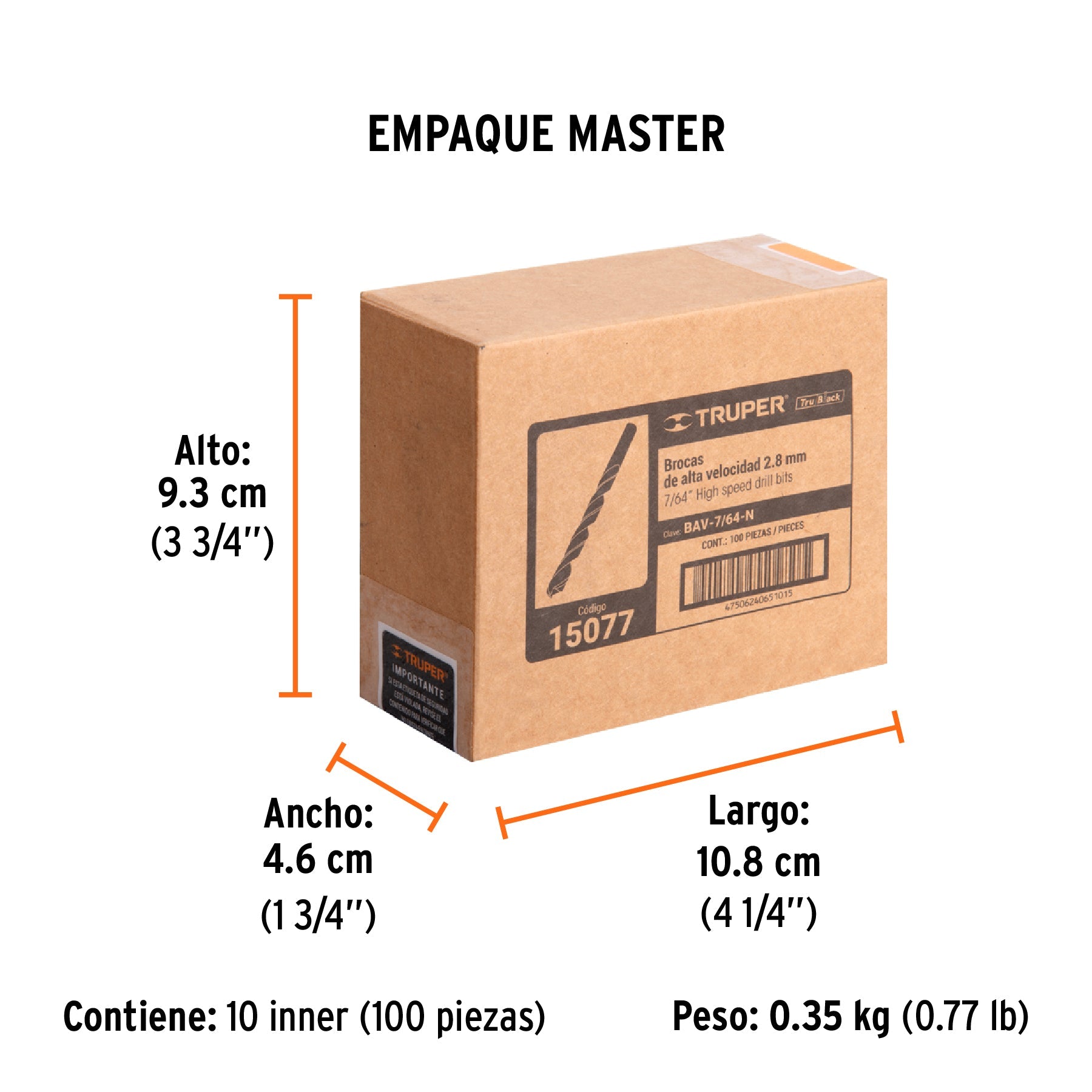 Broca HSS 7/64" Trublack para metal, TRUPER - Empaque