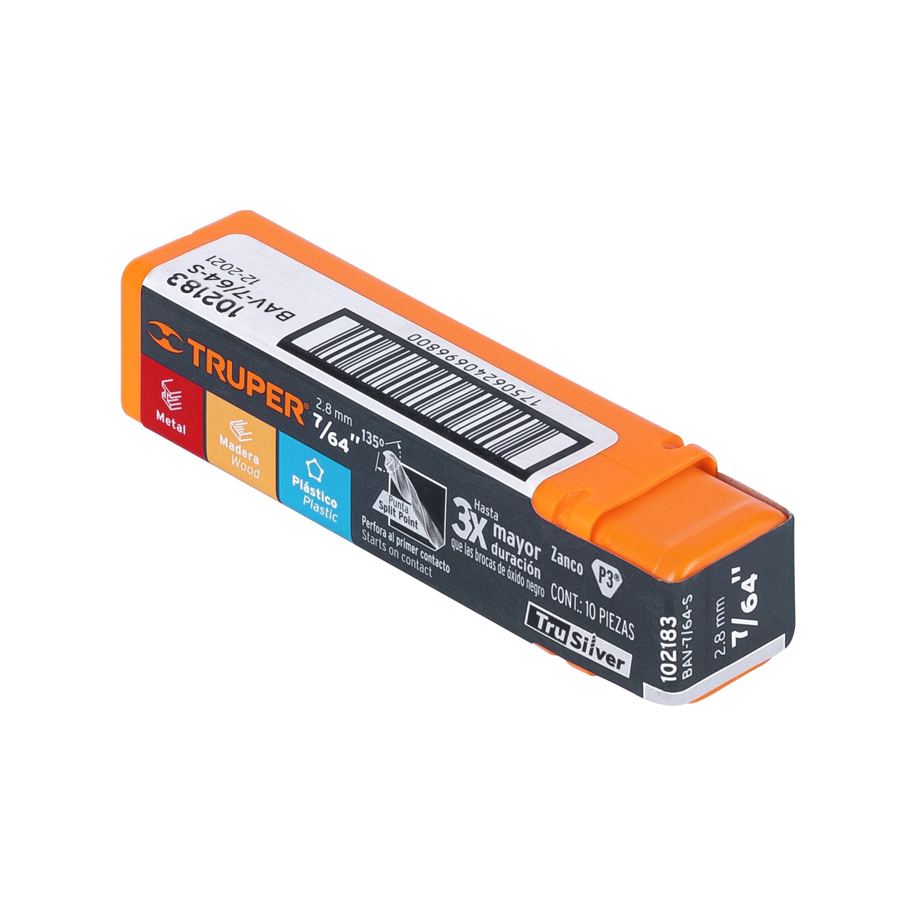 Broca HSS 7/64" Trusilver para metal, TRUPER