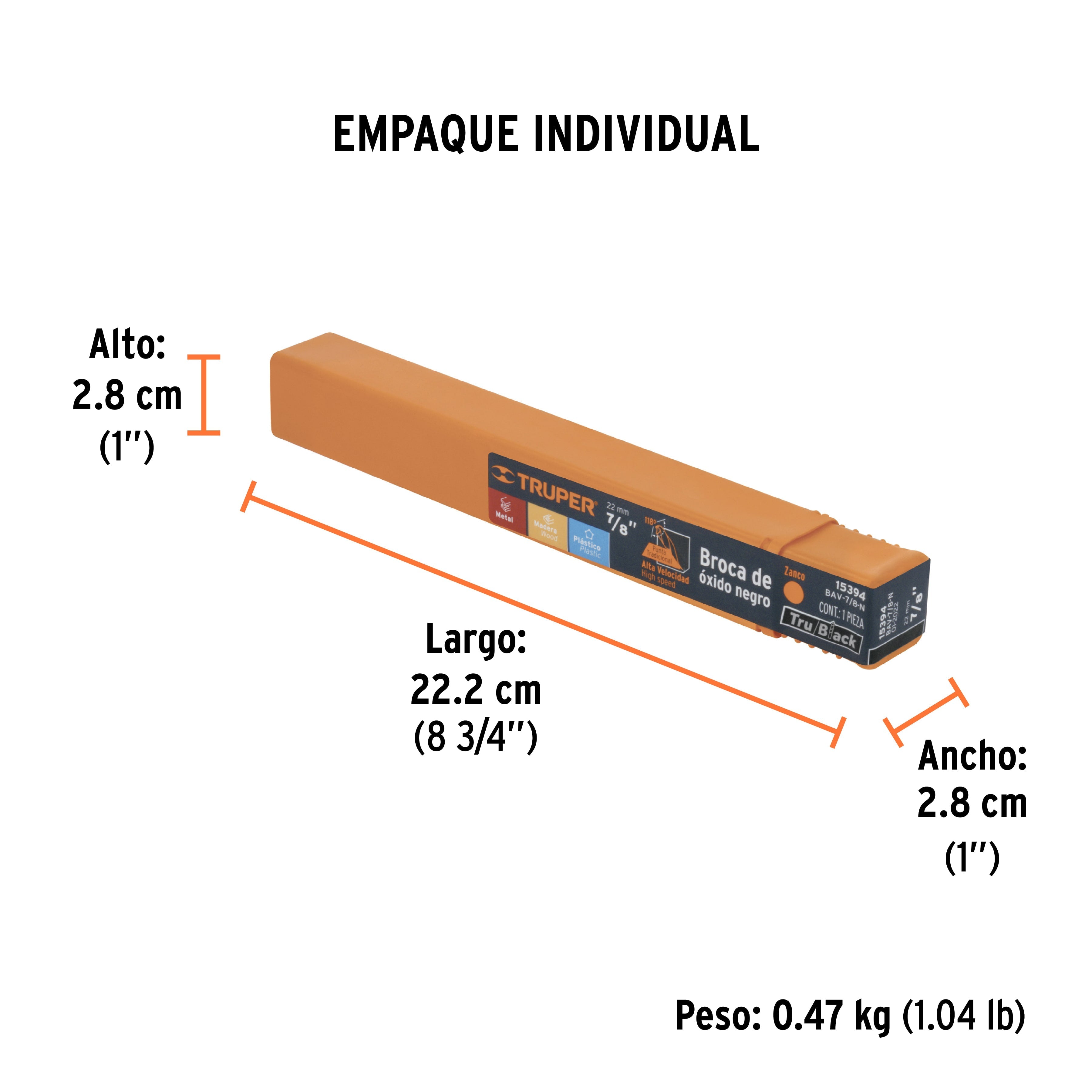 Broca HSS 7/8" Trublack para metal, TRUPER - Empaque