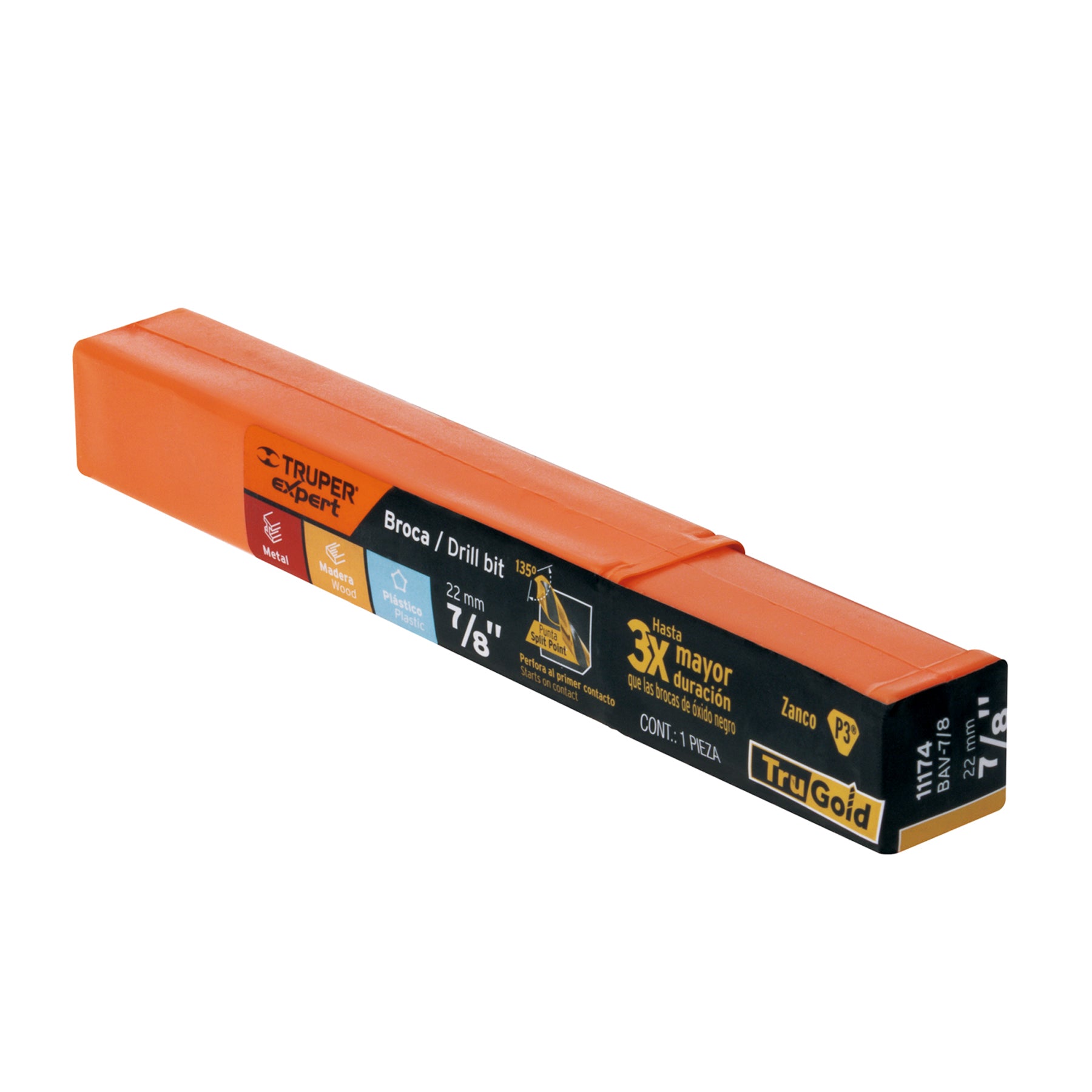 Broca HSS 7/8" Trugold para metal, TRUPER EXPERT
