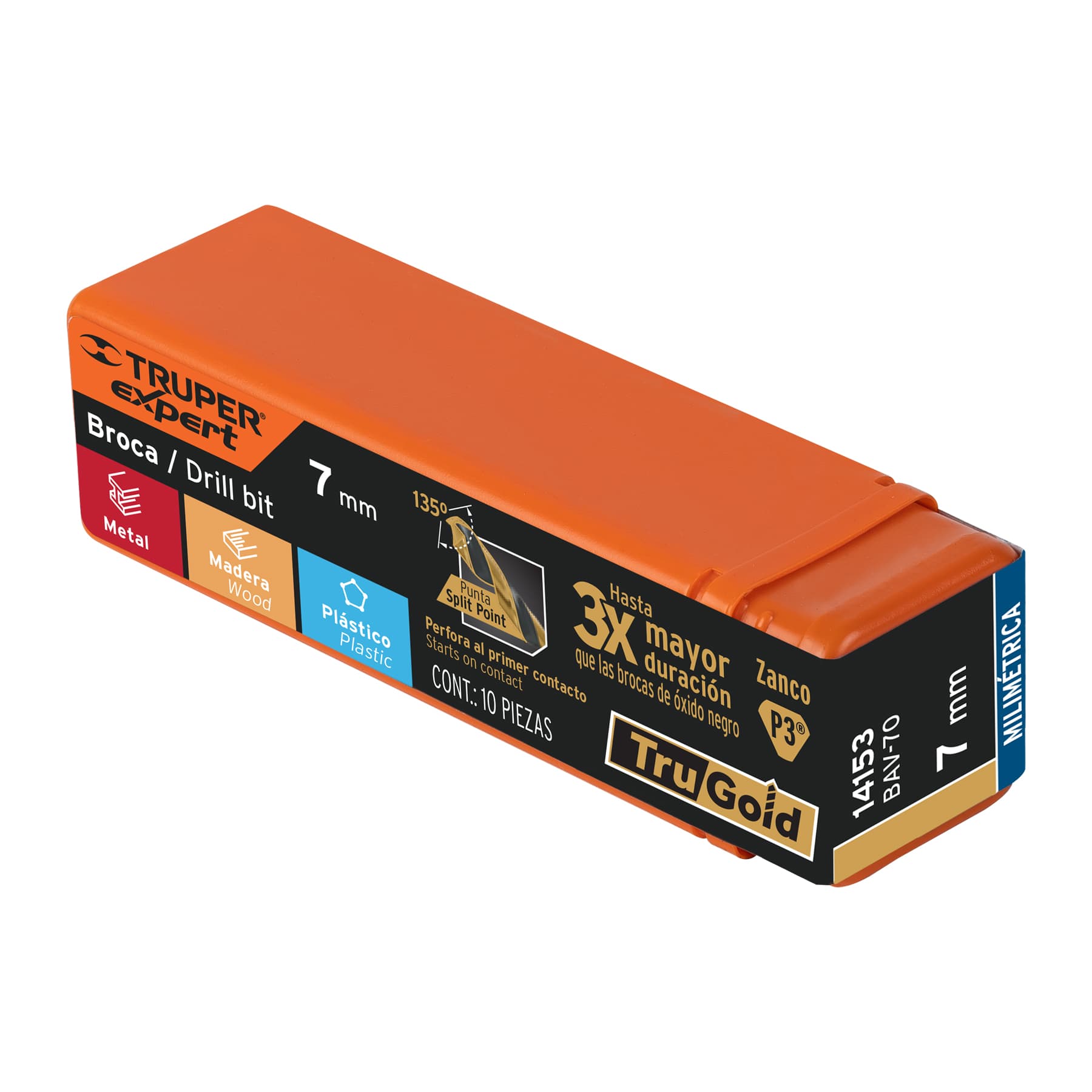 Broca HSS 7.0 mm Trugold para metal, TRUPER EXPERT
