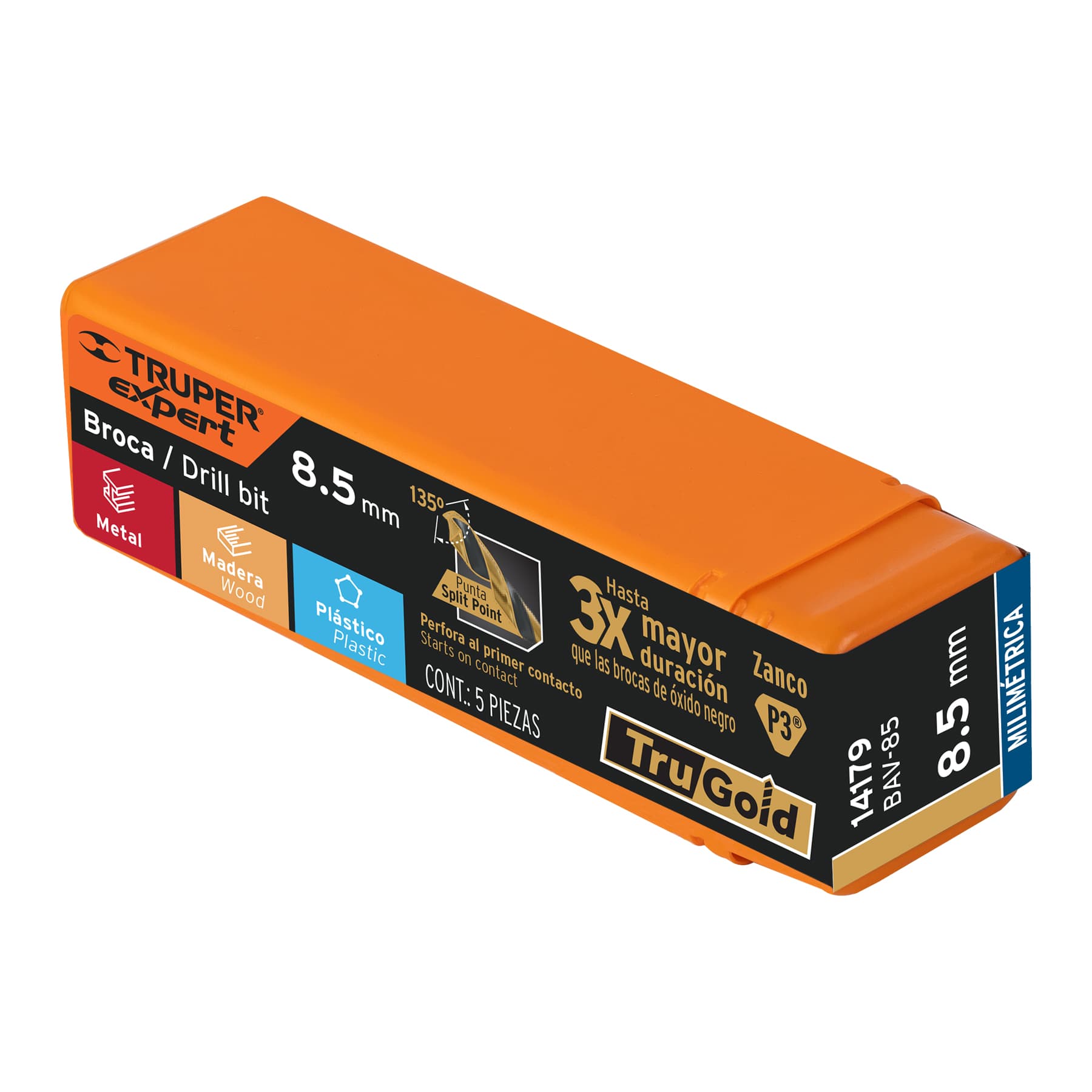 Broca HSS 8.5 mm Trugold para metal, TRUPER EXPERT