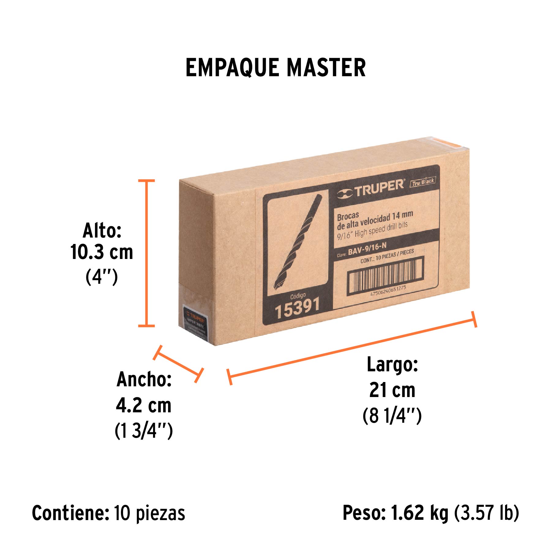 Broca HSS 9/16" Trublack para metal, TRUPER - Empaque