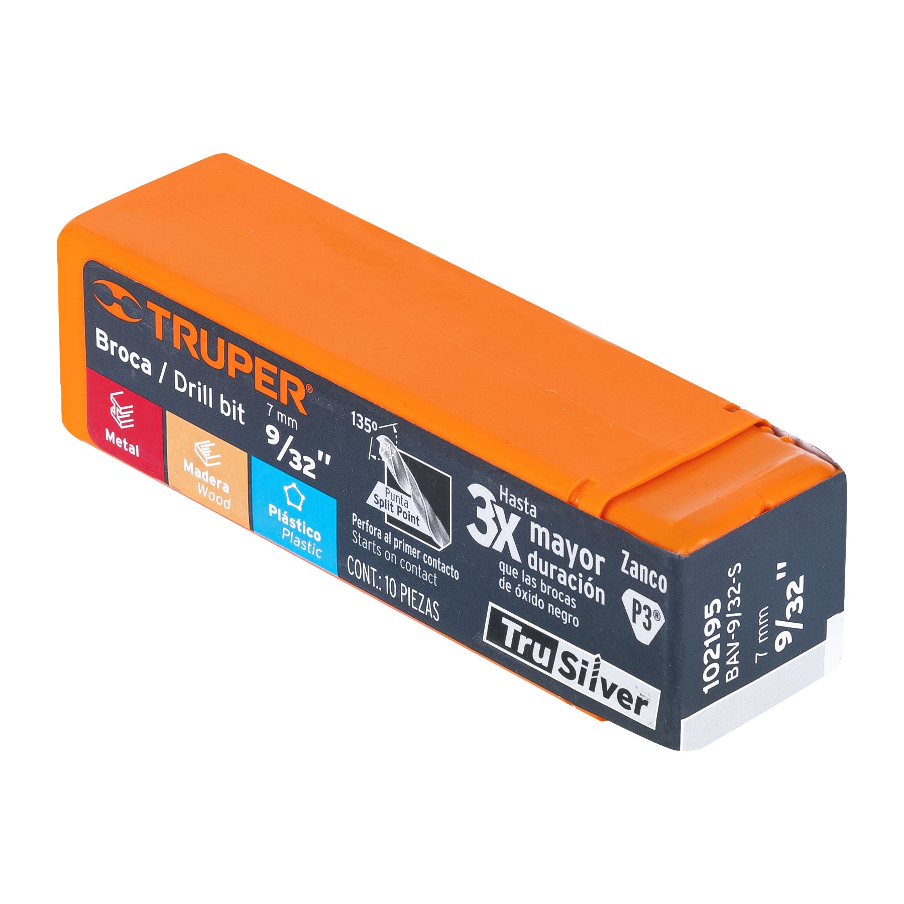 Broca HSS 9/32" Trusilver para metal, TRUPER
