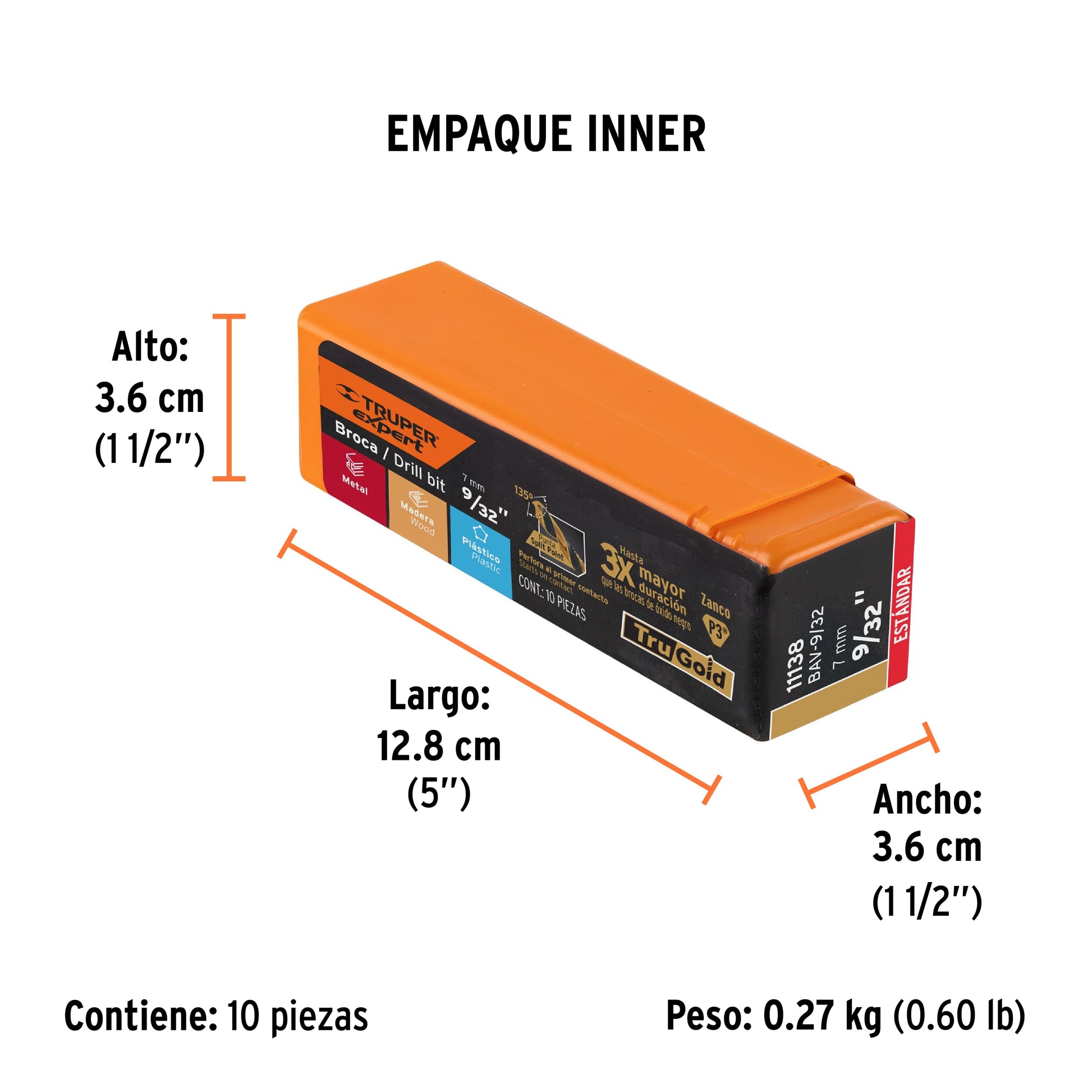 Broca HSS 9/32" Trugold para metal, TRUPER EXPERT - Empaque