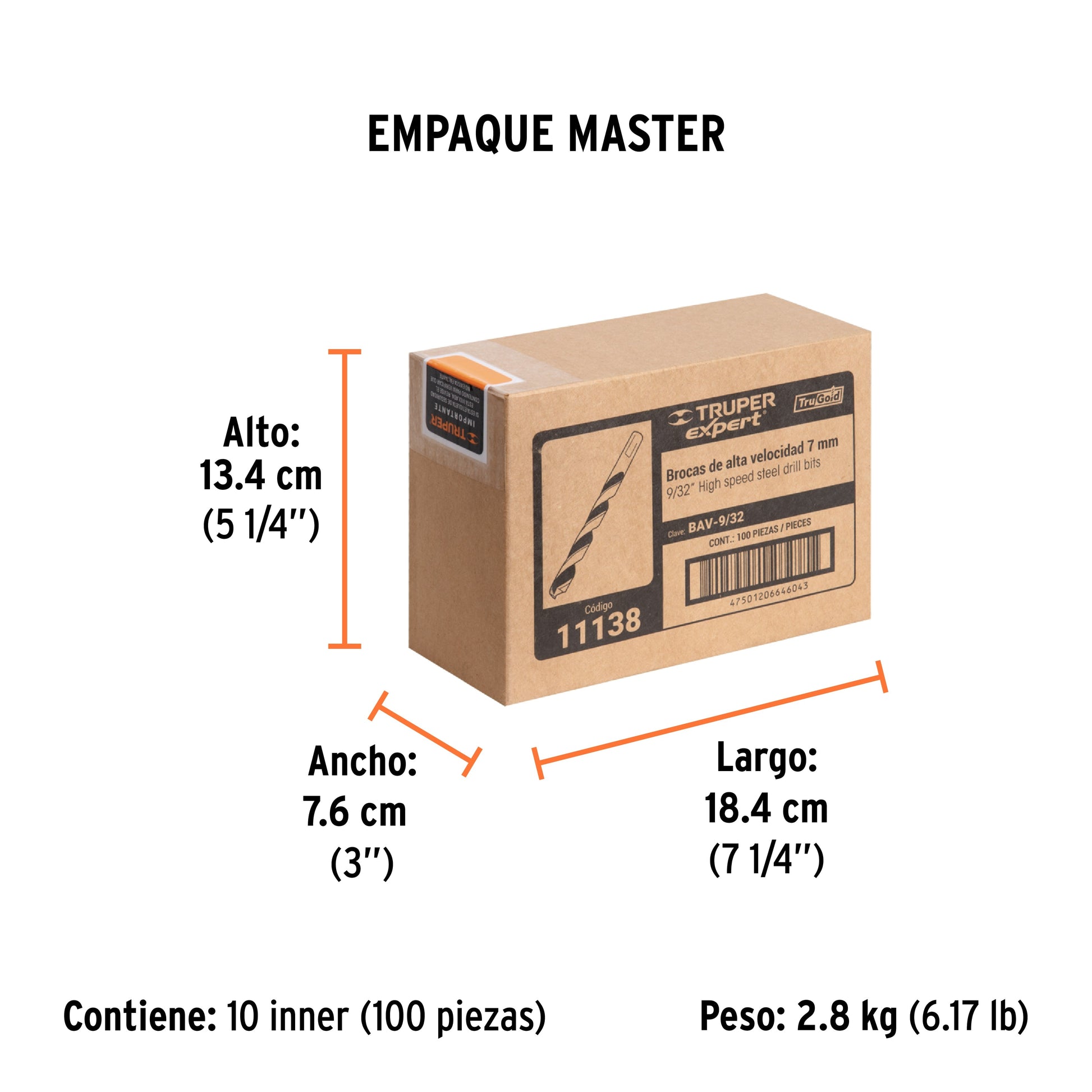Broca HSS 9/32" Trugold para metal, TRUPER EXPERT - Empaque
