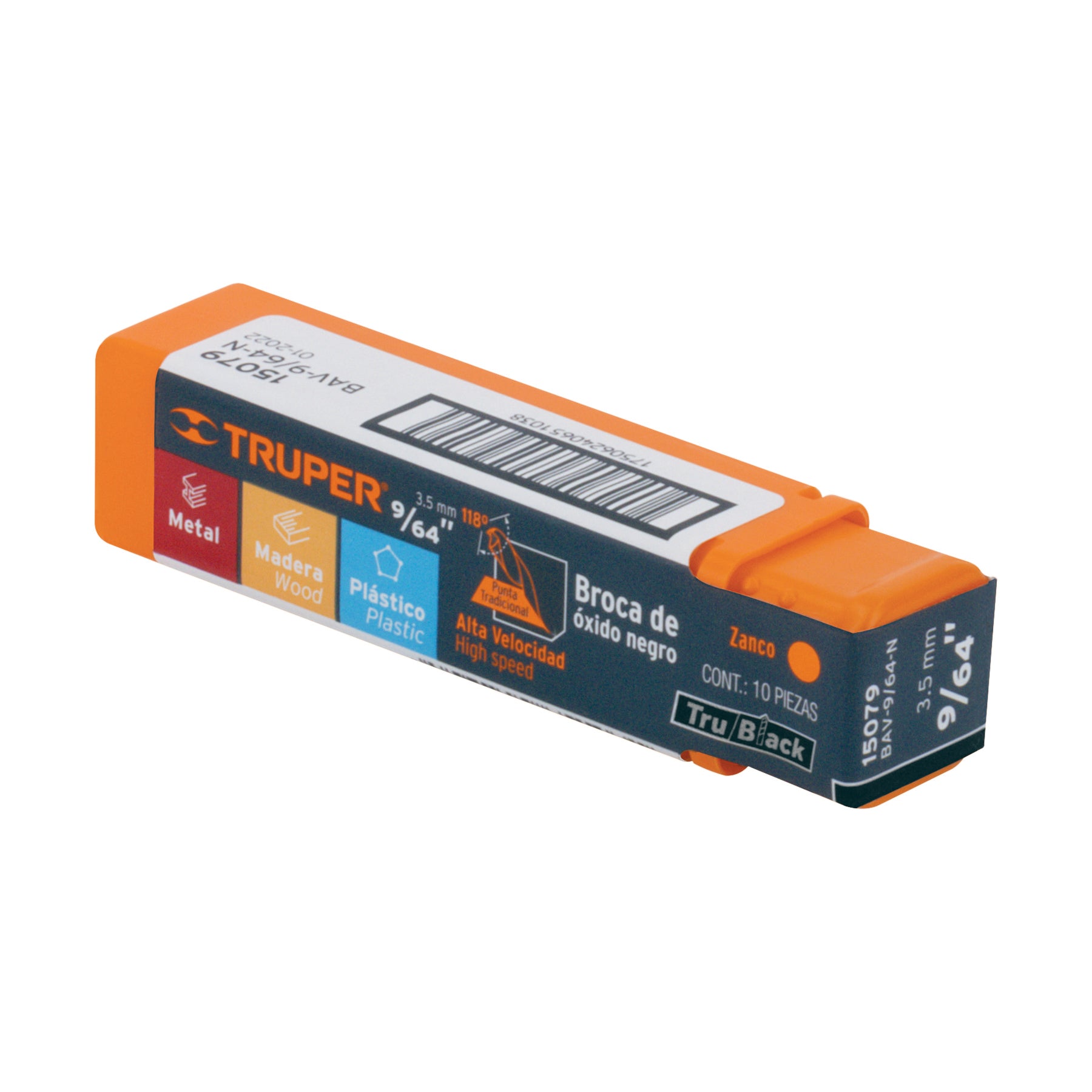 Broca HSS 9/64" Trublack para metal, TRUPER