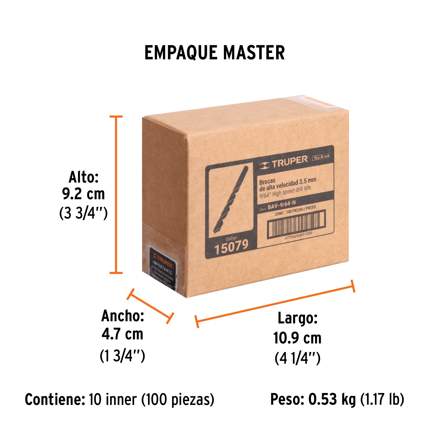 Broca HSS 9/64" Trublack para metal, TRUPER - Empaque