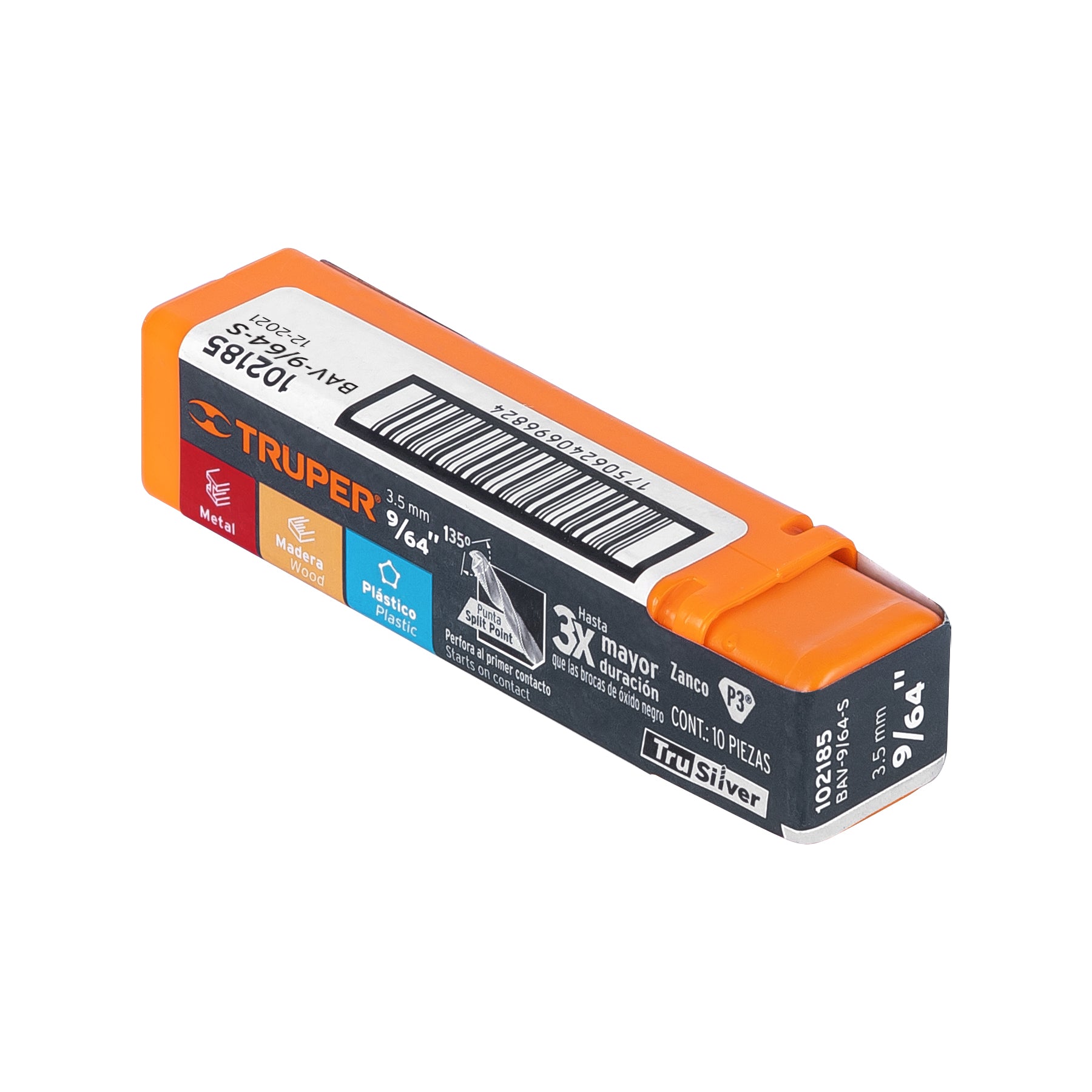 Broca HSS 9/64" Trusilver para metal, TRUPER