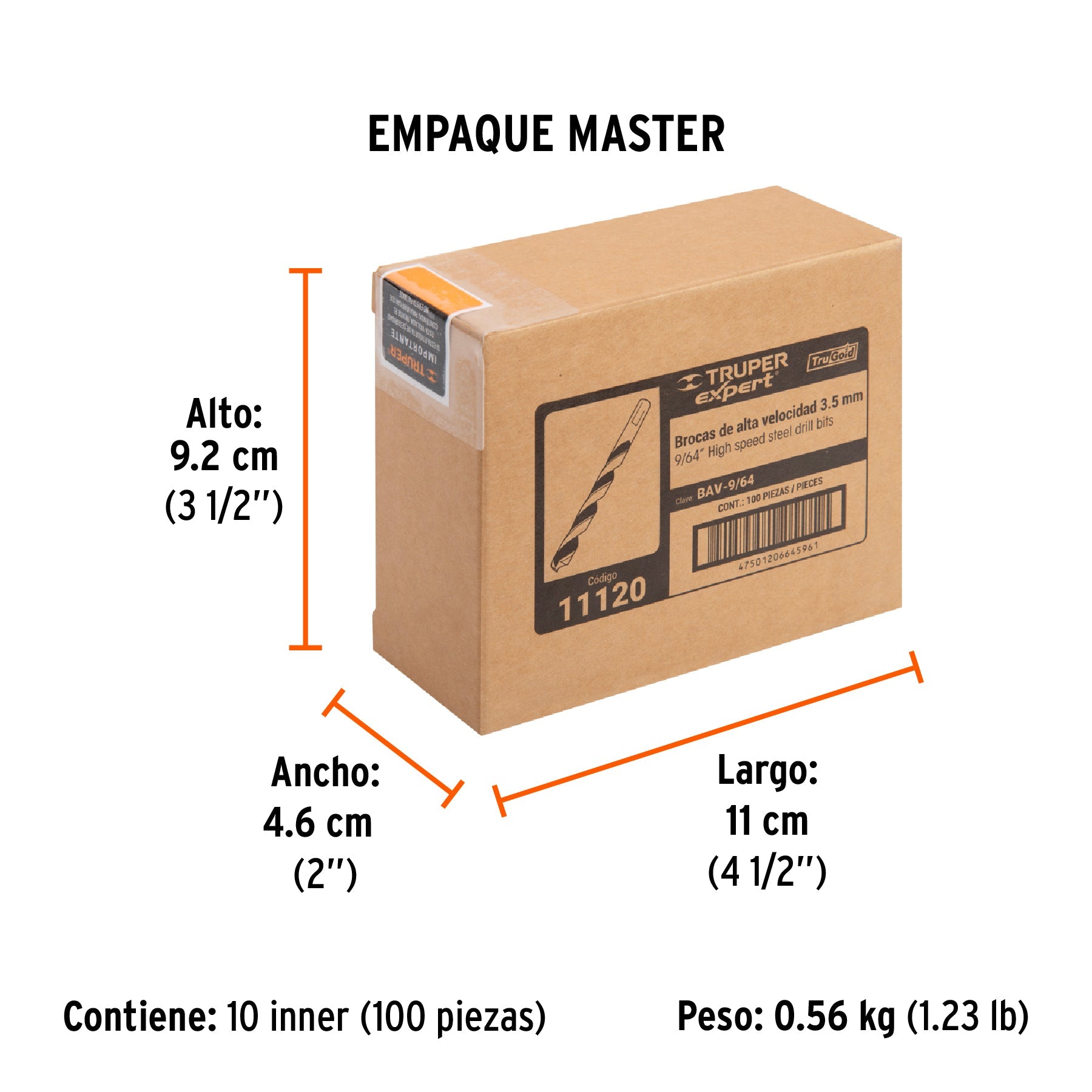 Broca HSS 9/64" Trugold para metal, TRUPER EXPERT - Empaque