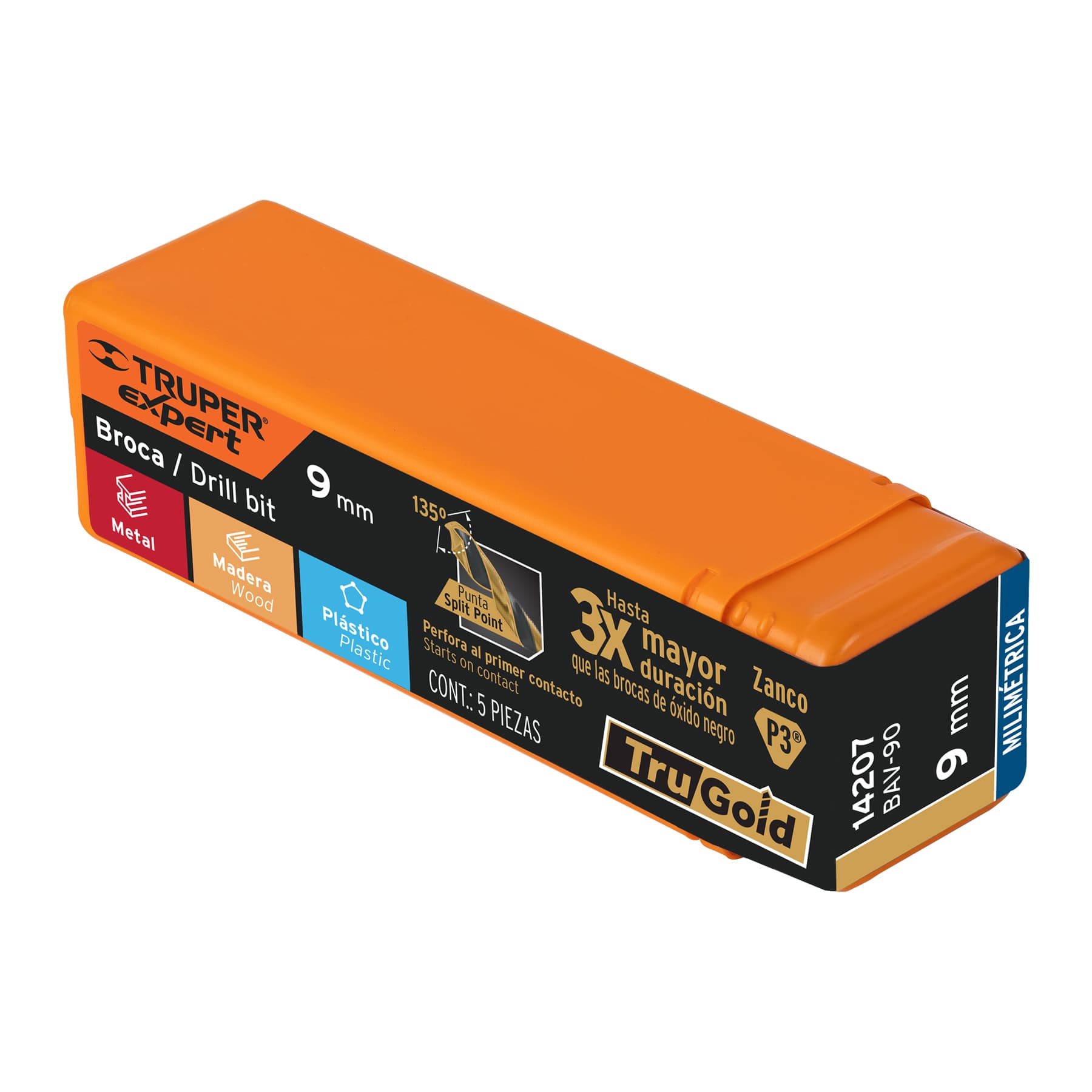 Broca HSS 9.0 mm Trugold para metal, TRUPER EXPERT