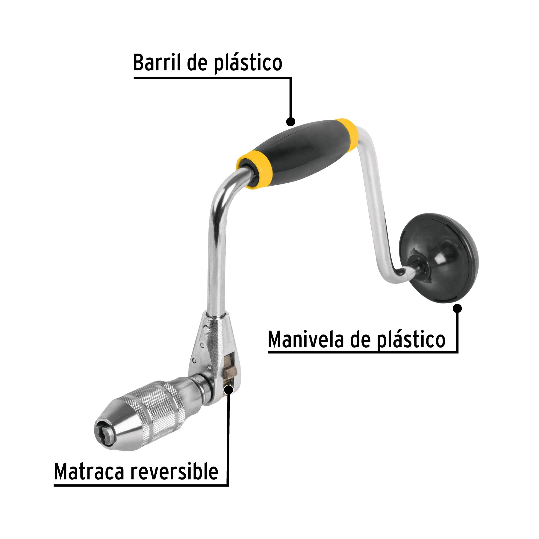 Berbiquí 12" perilla de plástico, PRETUL