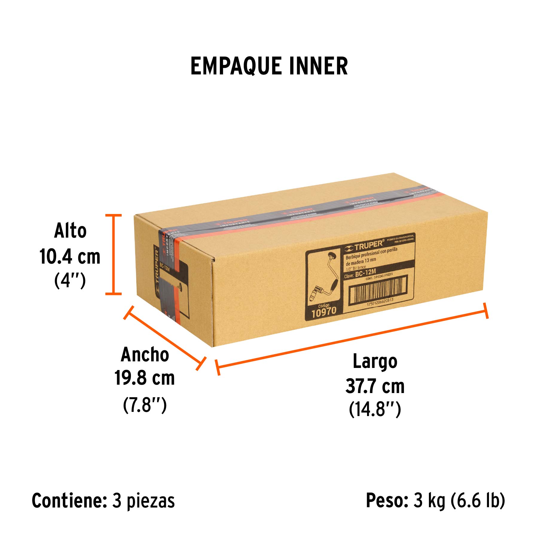 Berbiquí profesional 12" perilla de madera, TRUPER - Empaque