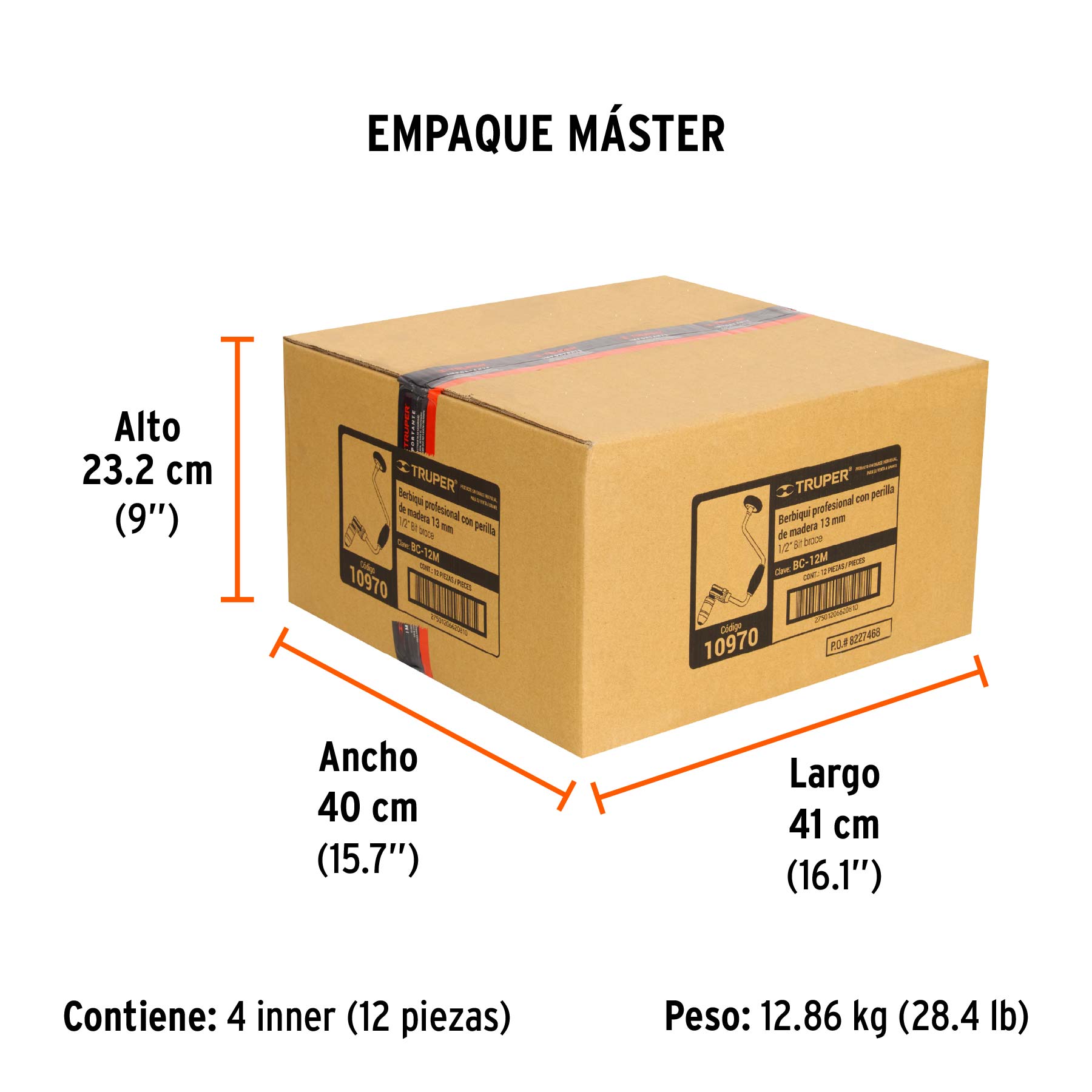 Berbiquí profesional 12" perilla de madera, TRUPER - Empaque