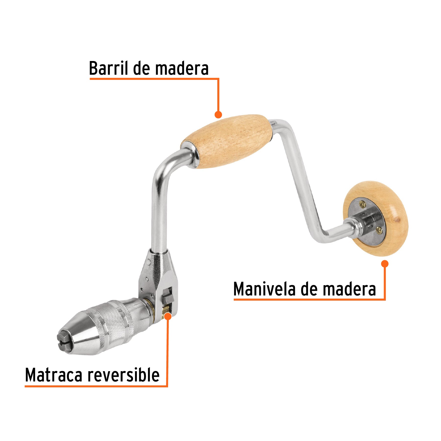 Berbiquí profesional 12" perilla de madera, TRUPER