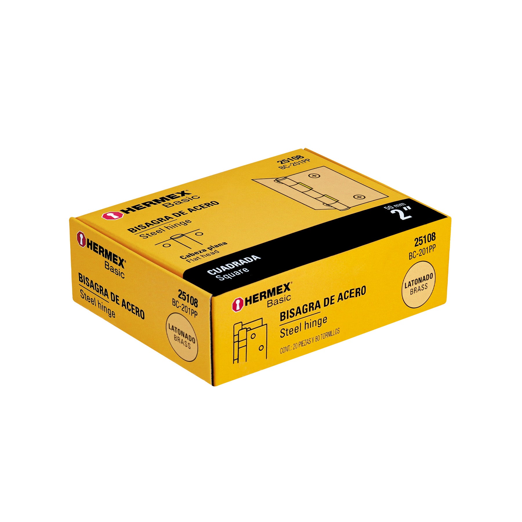 Bisagra cuadrada 2", latonado, cabeza plana, HERMEX BASIC