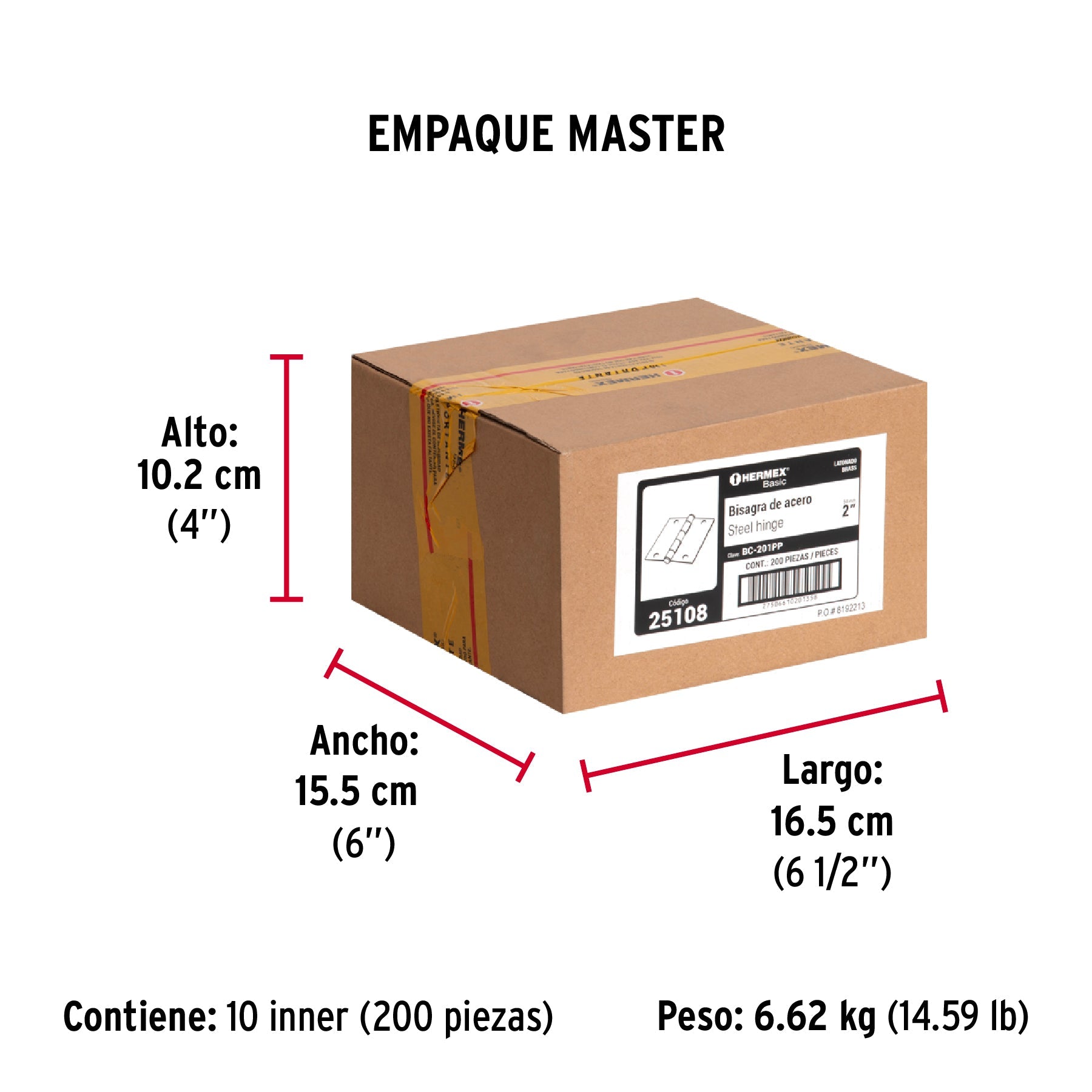 Bisagra cuadrada 2", latonado, cabeza plana, HERMEX BASIC - Empaque