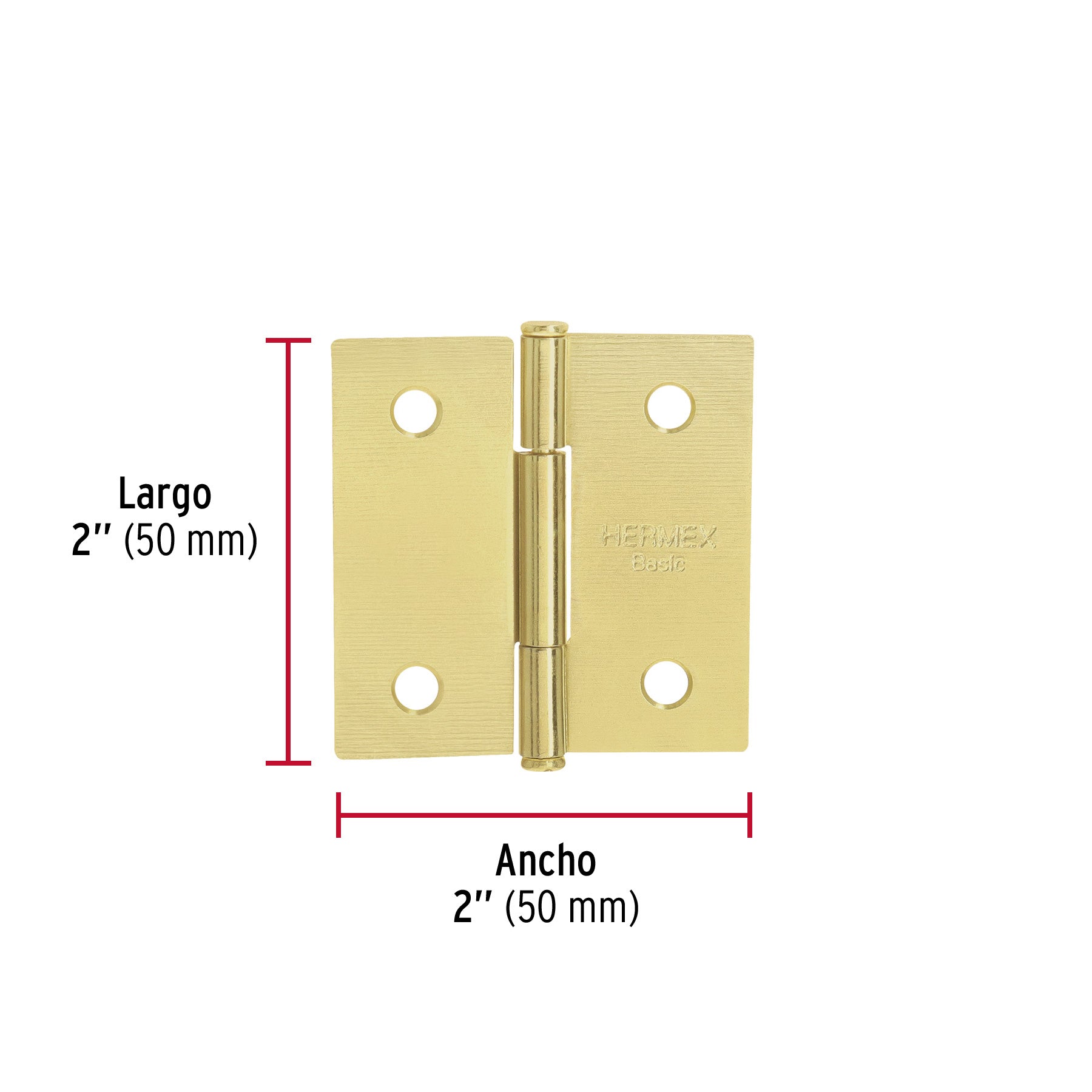 Bisagra cuadrada 2", latonado, cabeza plana, HERMEX BASIC