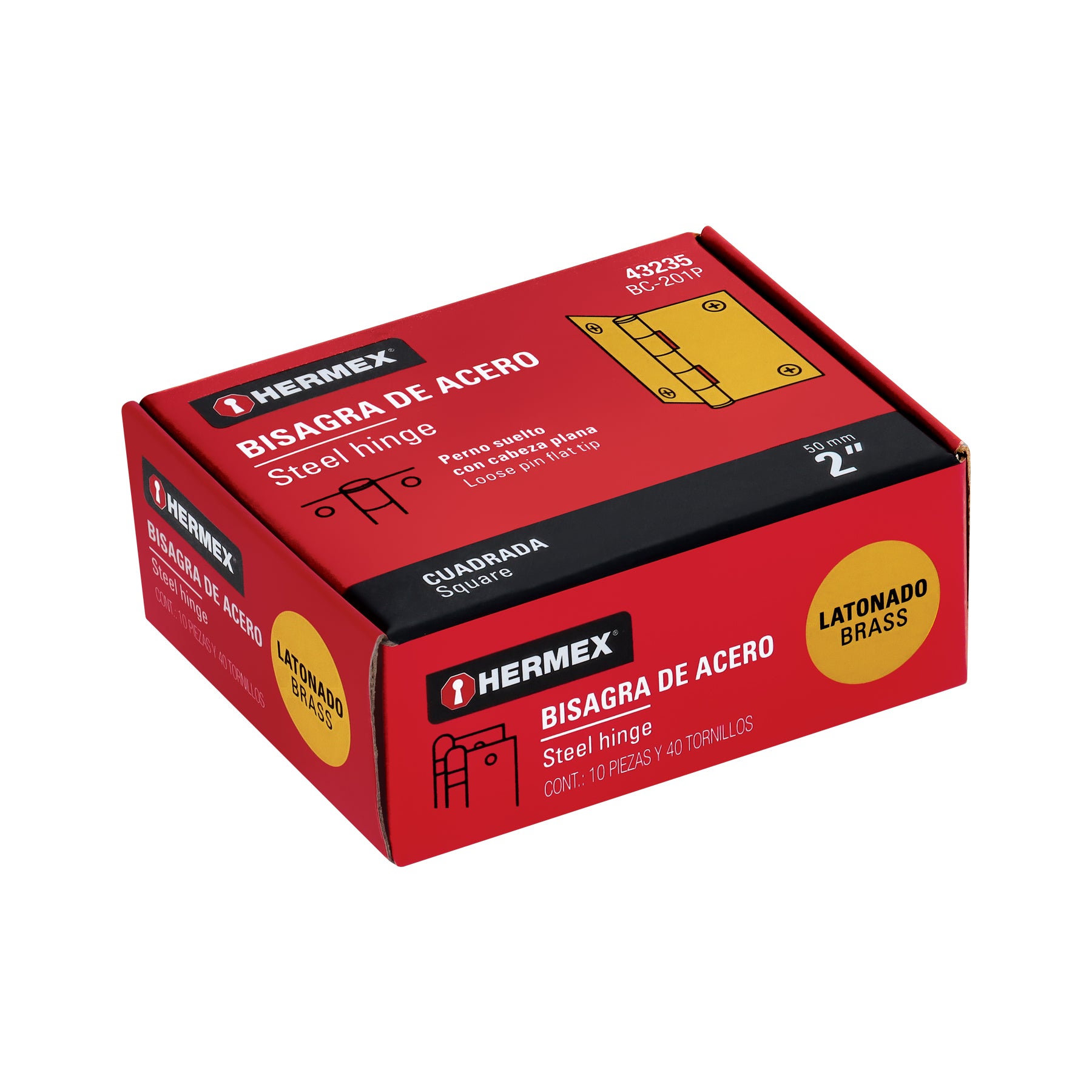 Bisagra cuadrada 2", latonado, cabeza plana, HERMEX