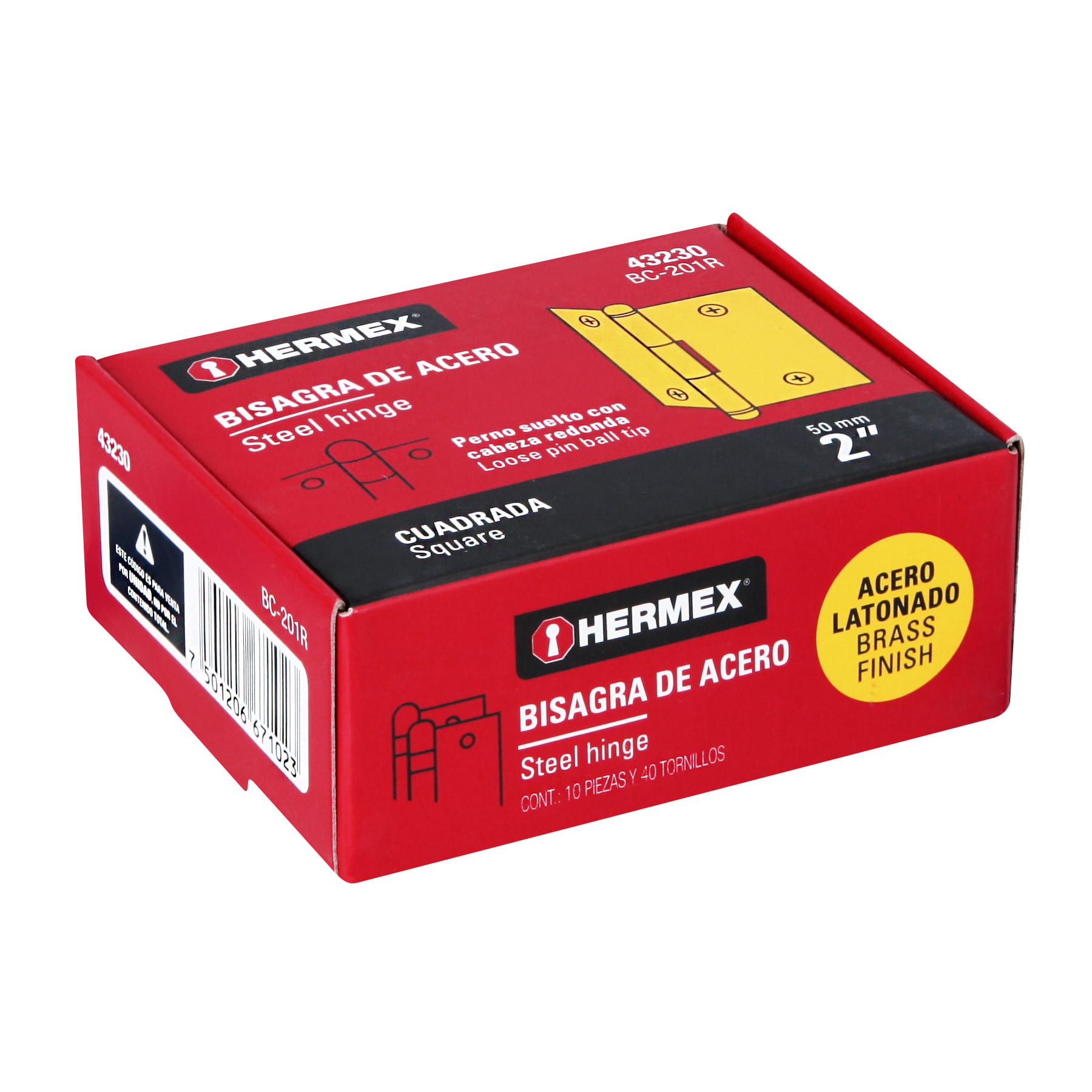 Bisagra cuadrada 2", latonado, cabeza redonda, HERMEX