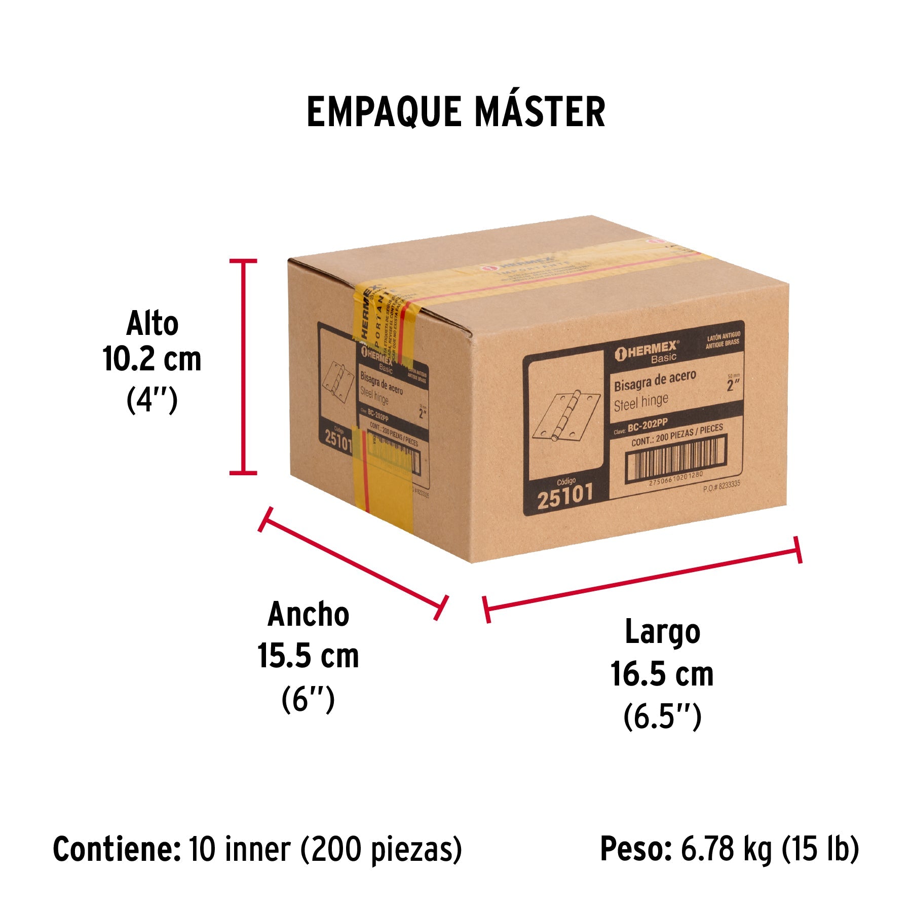 Bisagra cuadrada 2", latón antiguo, cabeza plana, BASIC - Empaque