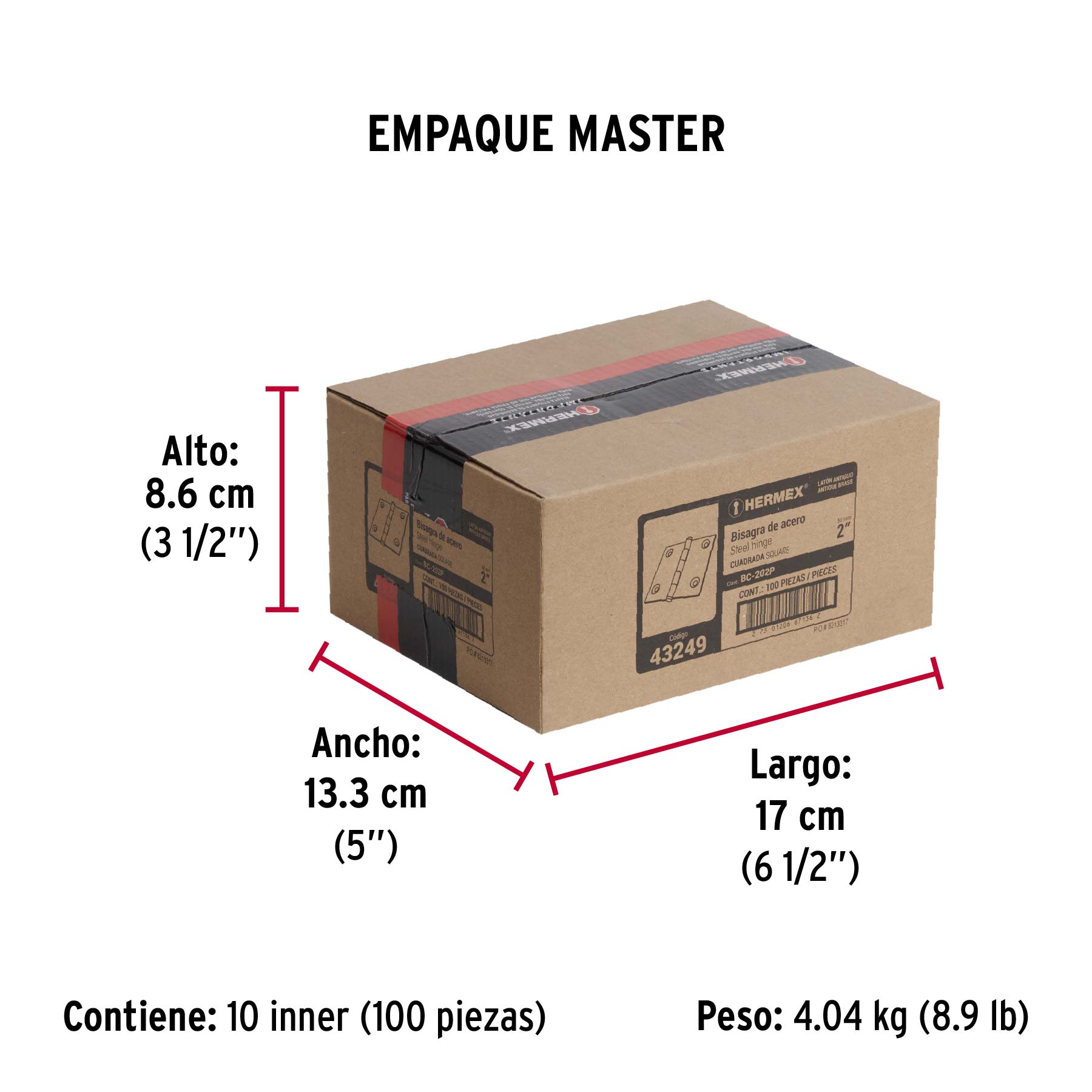 Bisagra cuadrada 2", latón antiguo, cabeza plana, HERMEX - Empaque