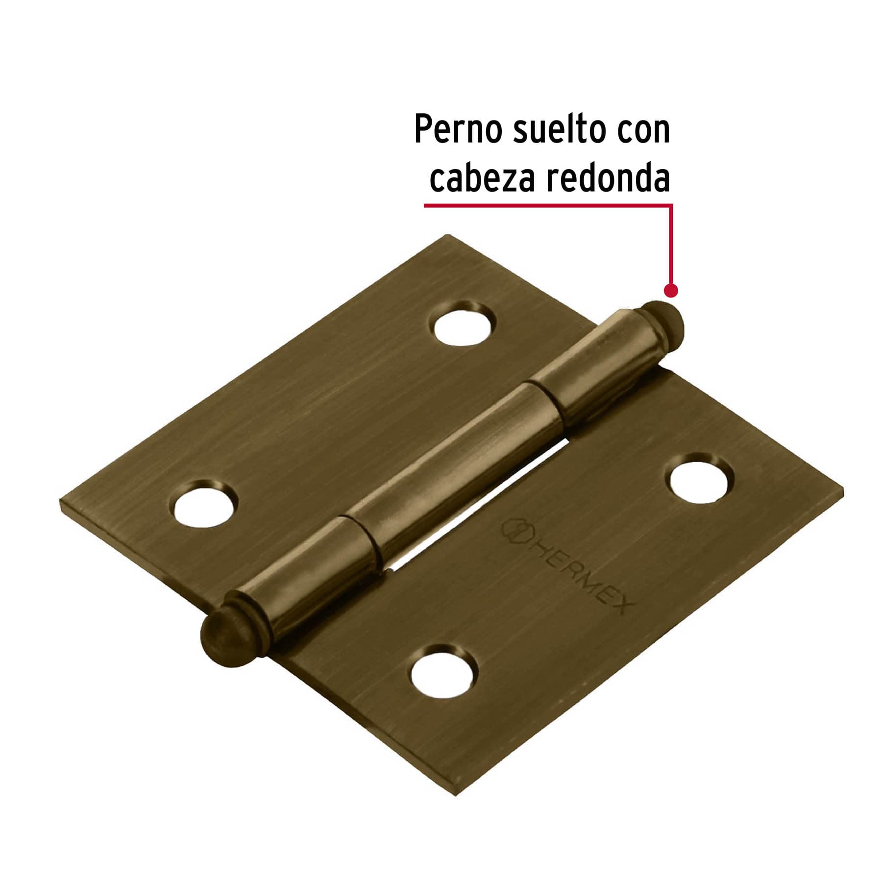 Bisagra cuadrada 2", latón antiguo, cabeza redonda, HERMEX