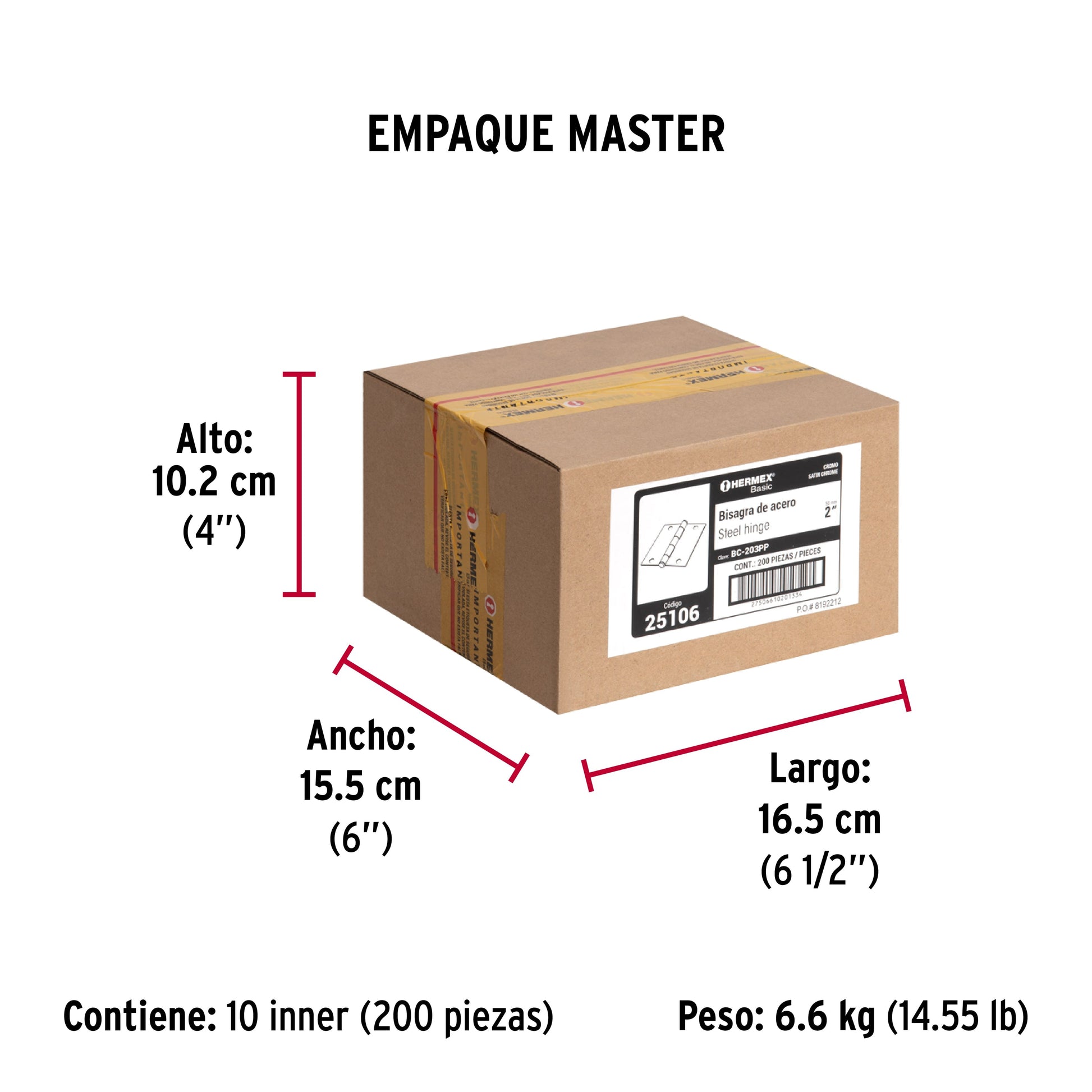 Bisagra cuadrada 2", satinado, cabeza plana, BASIC - Empaque