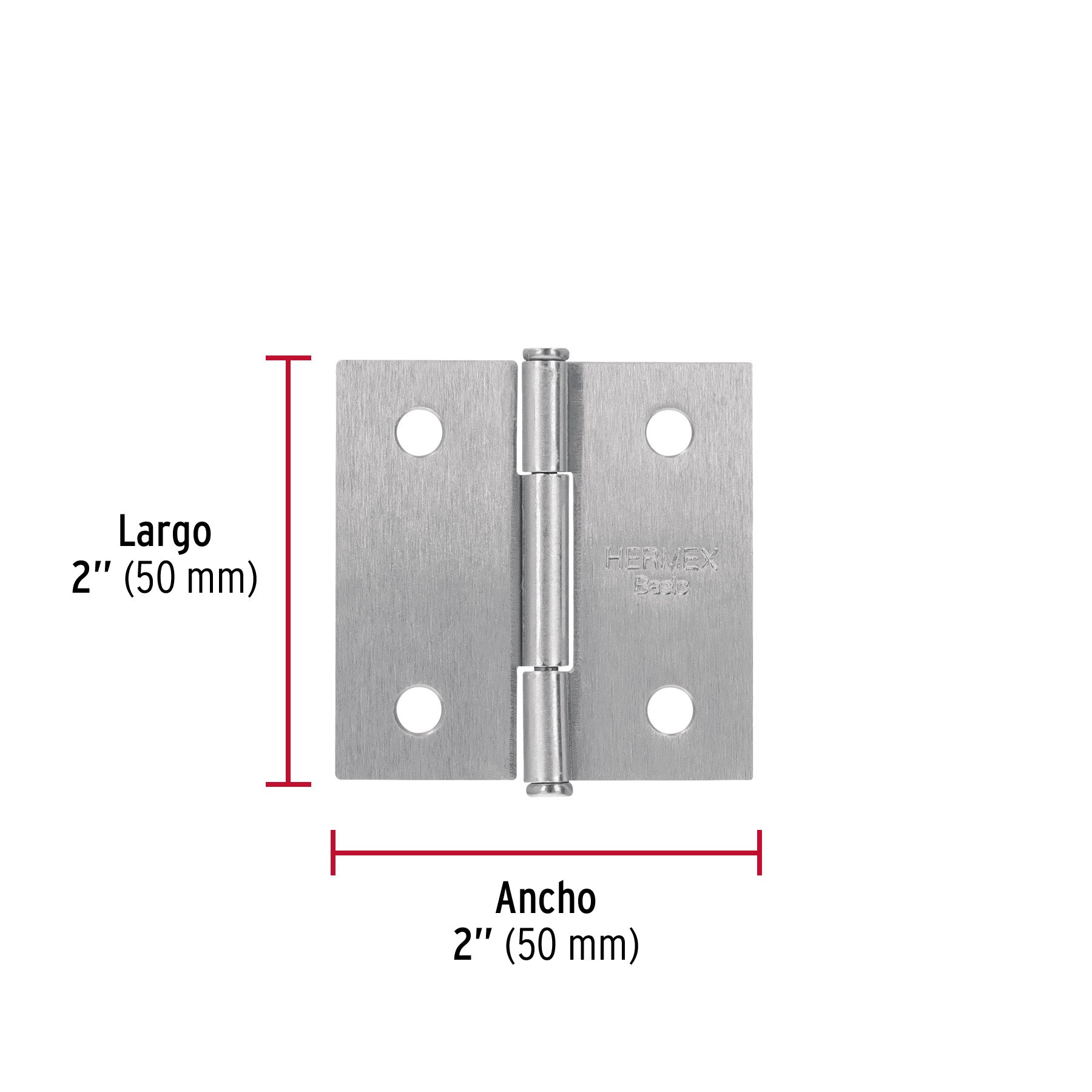 Bisagra cuadrada 2", satinado, cabeza plana, BASIC