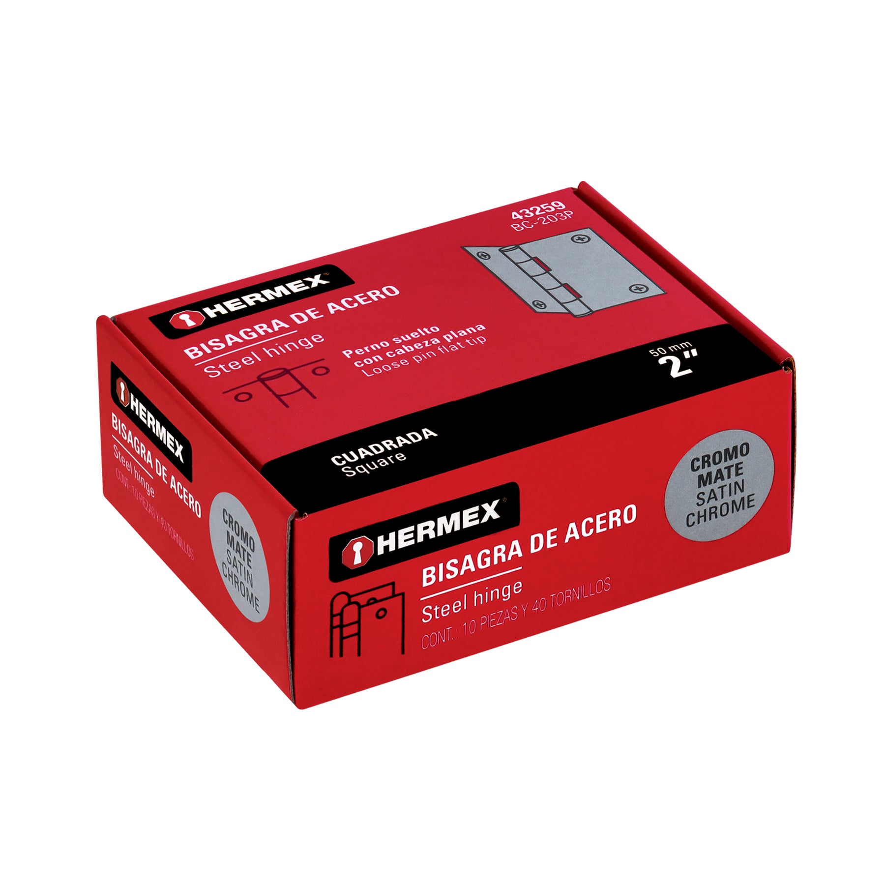 Bisagra cuadrada 2", satinado, cabeza plana, HERMEX