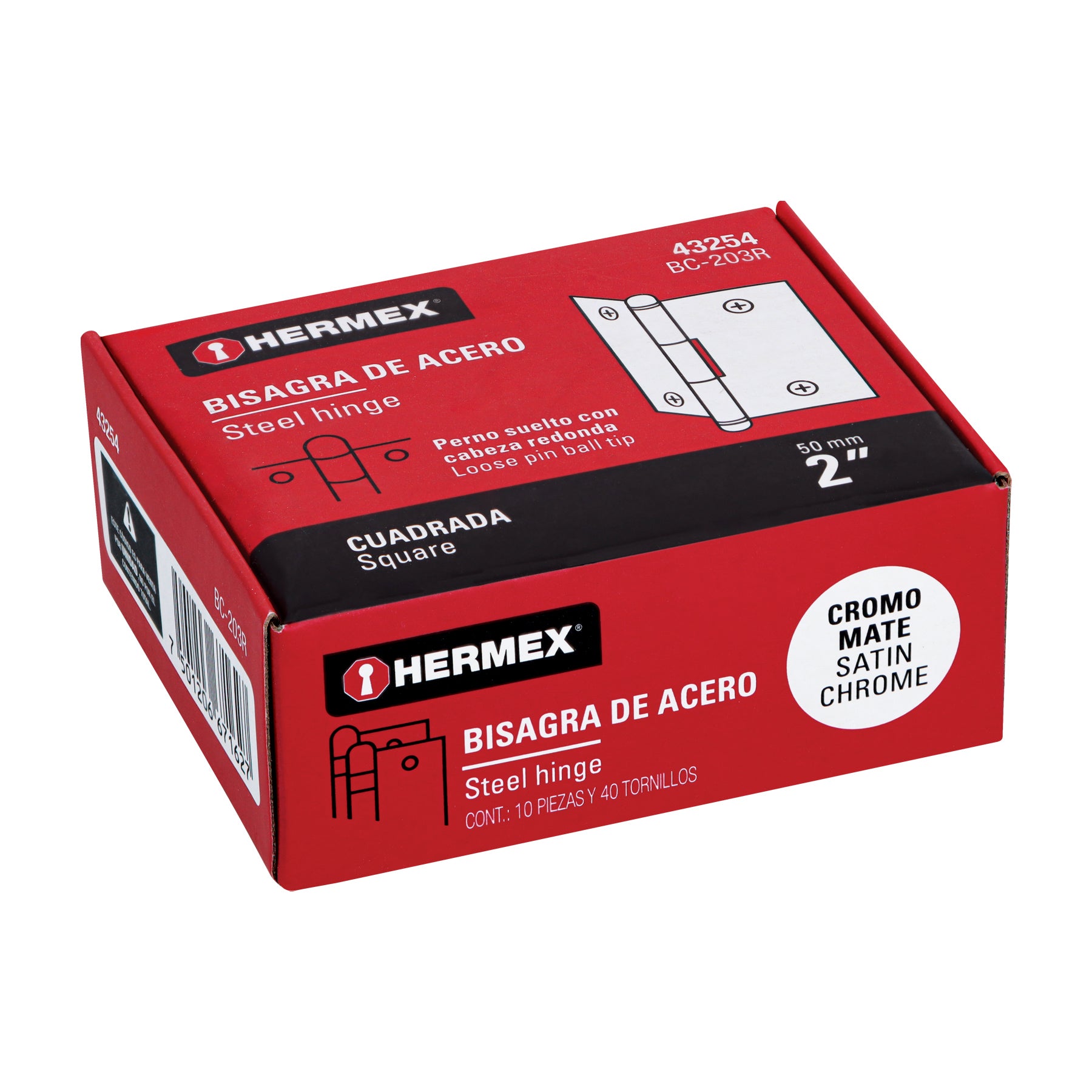 Bisagra cuadrada 2", satinado, cabeza redonda, HERMEX