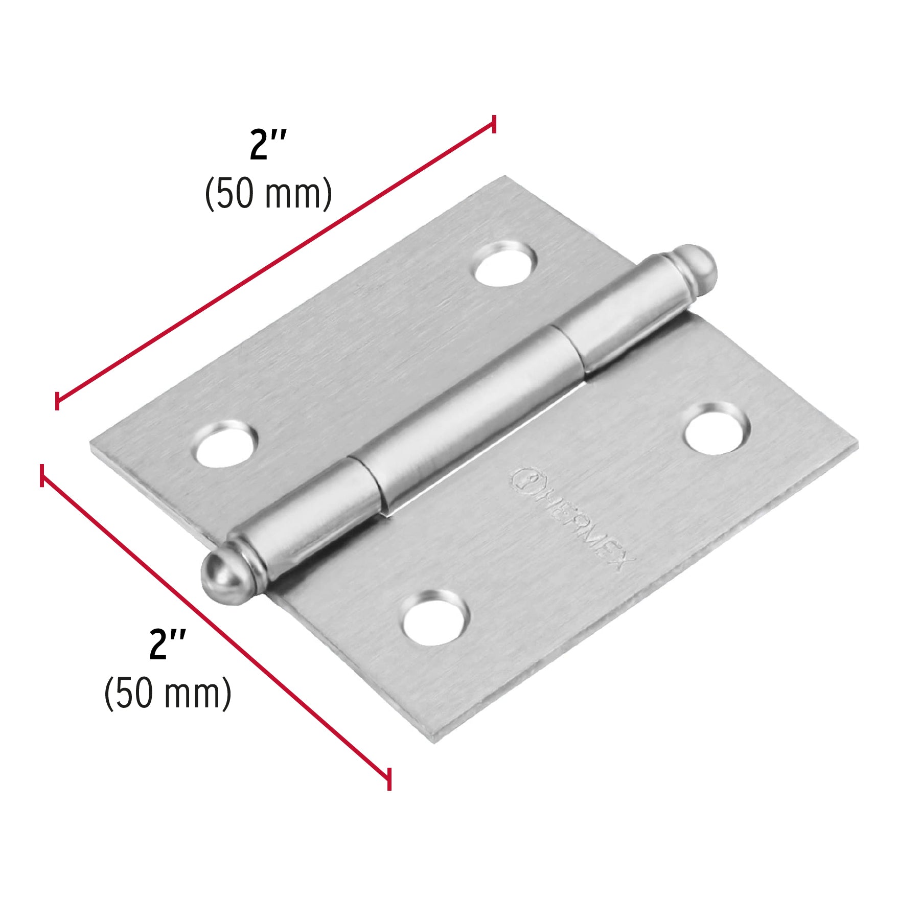 Bisagra cuadrada 2", satinado, cabeza redonda, HERMEX