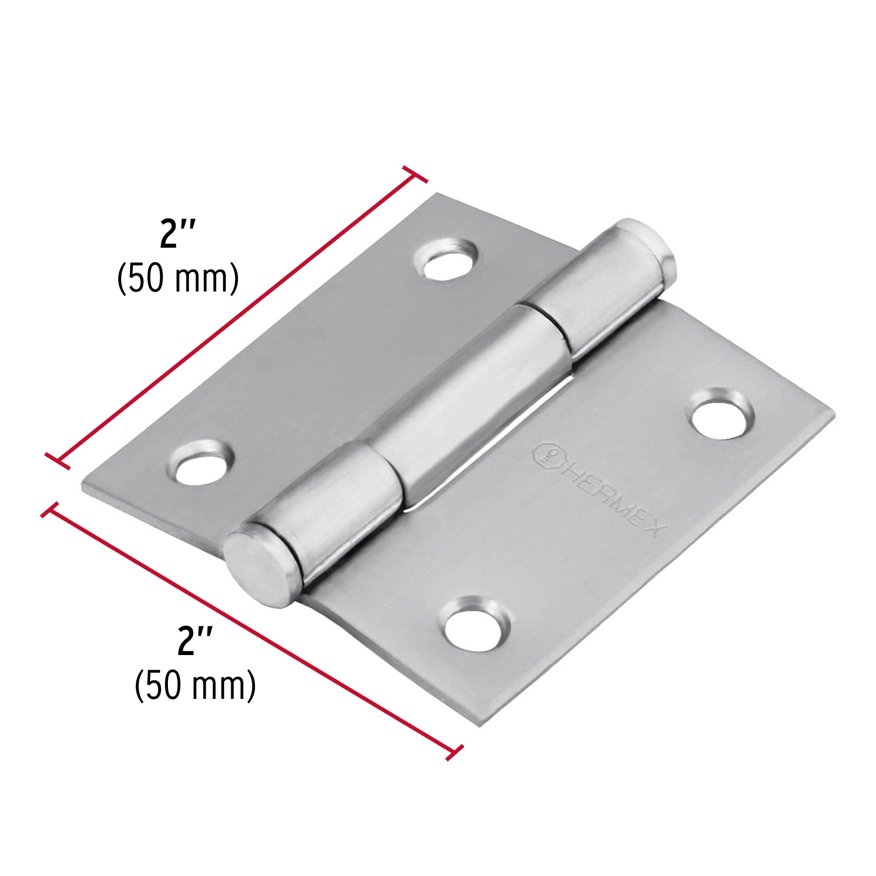 Bisagra cuadrada 2" acero inox, cabeza plana, HERMEX