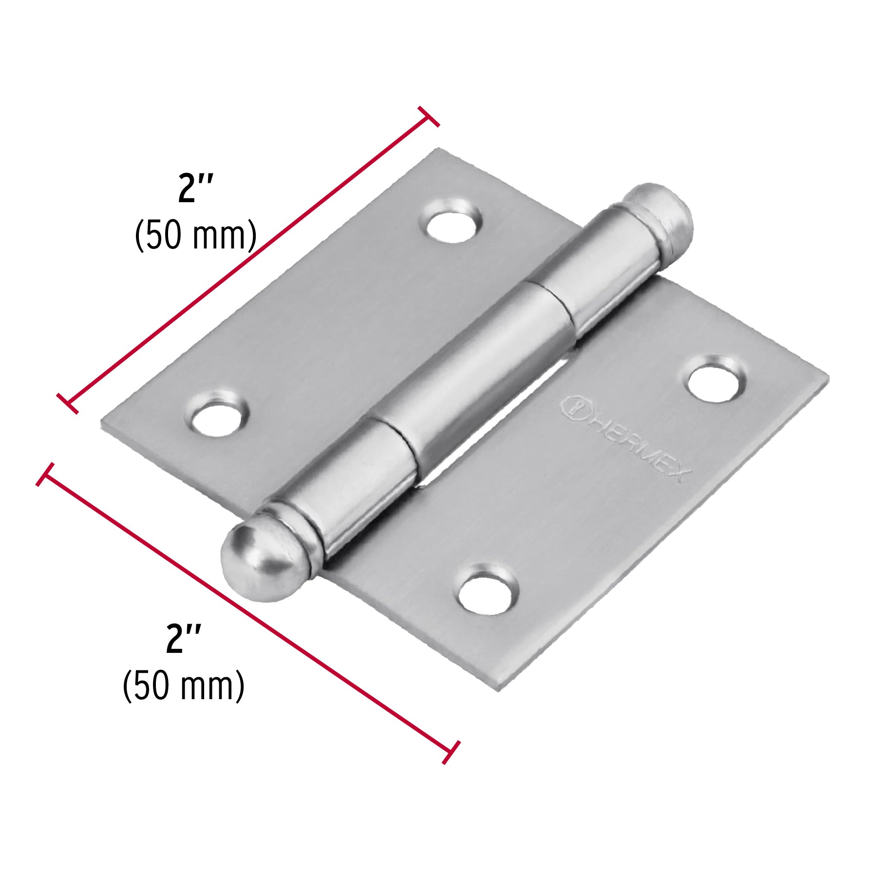 Bisagra cuadrada 2" acero inox, cabeza redonda, HERMEX