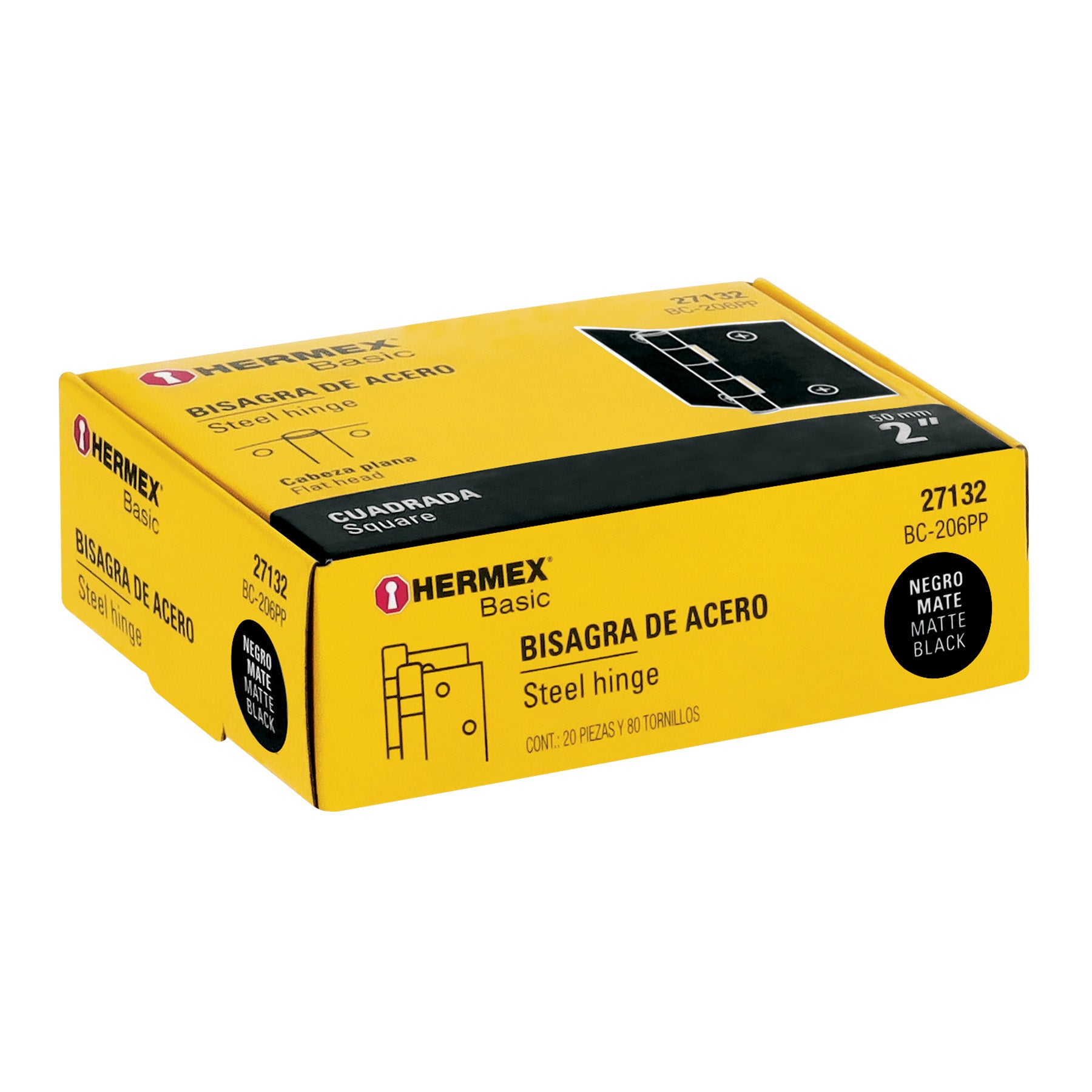 Bisagra cuadrada 2", negro mate, cabeza plana, BASIC
