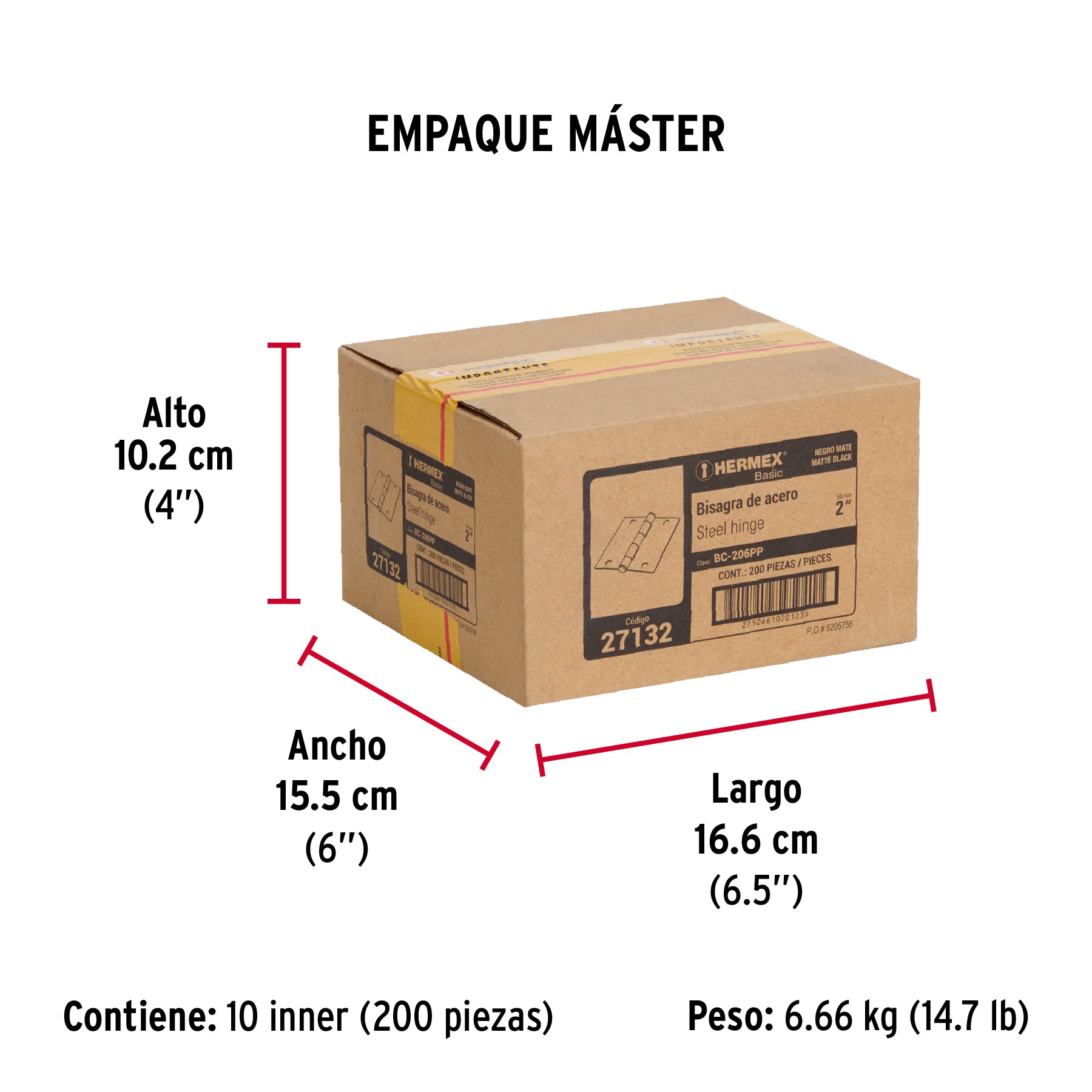 Bisagra cuadrada 2", negro mate, cabeza plana, BASIC - Empaque