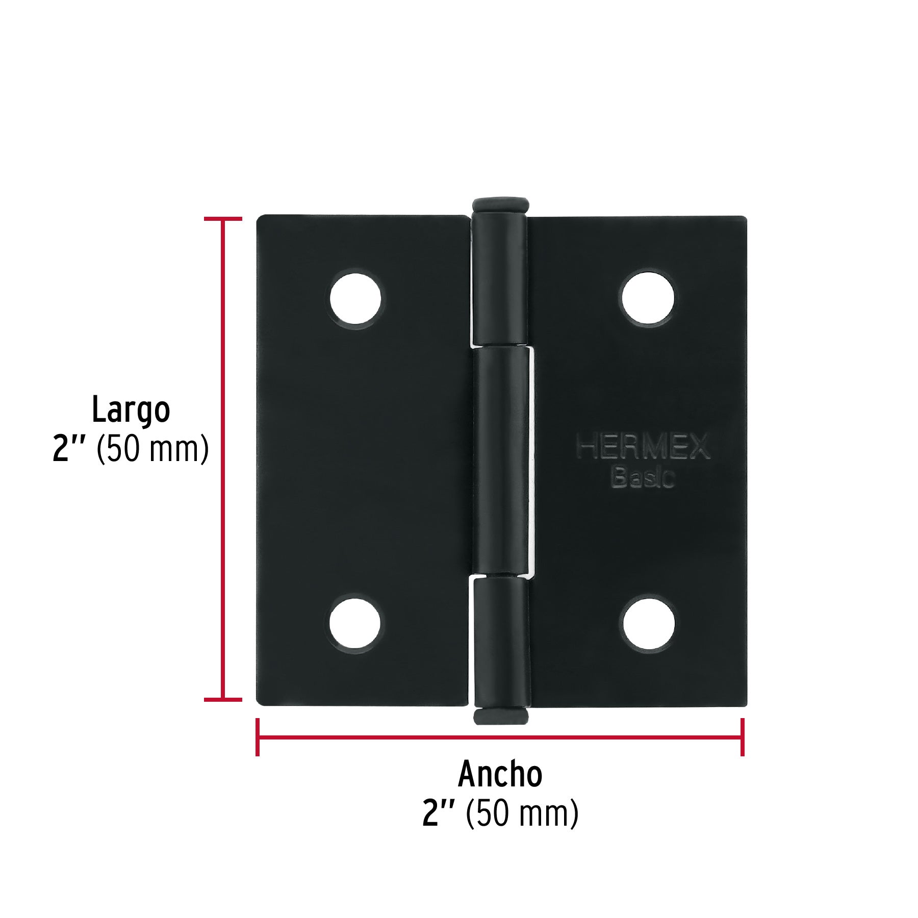 Bisagra cuadrada 2", negro mate, cabeza plana, BASIC