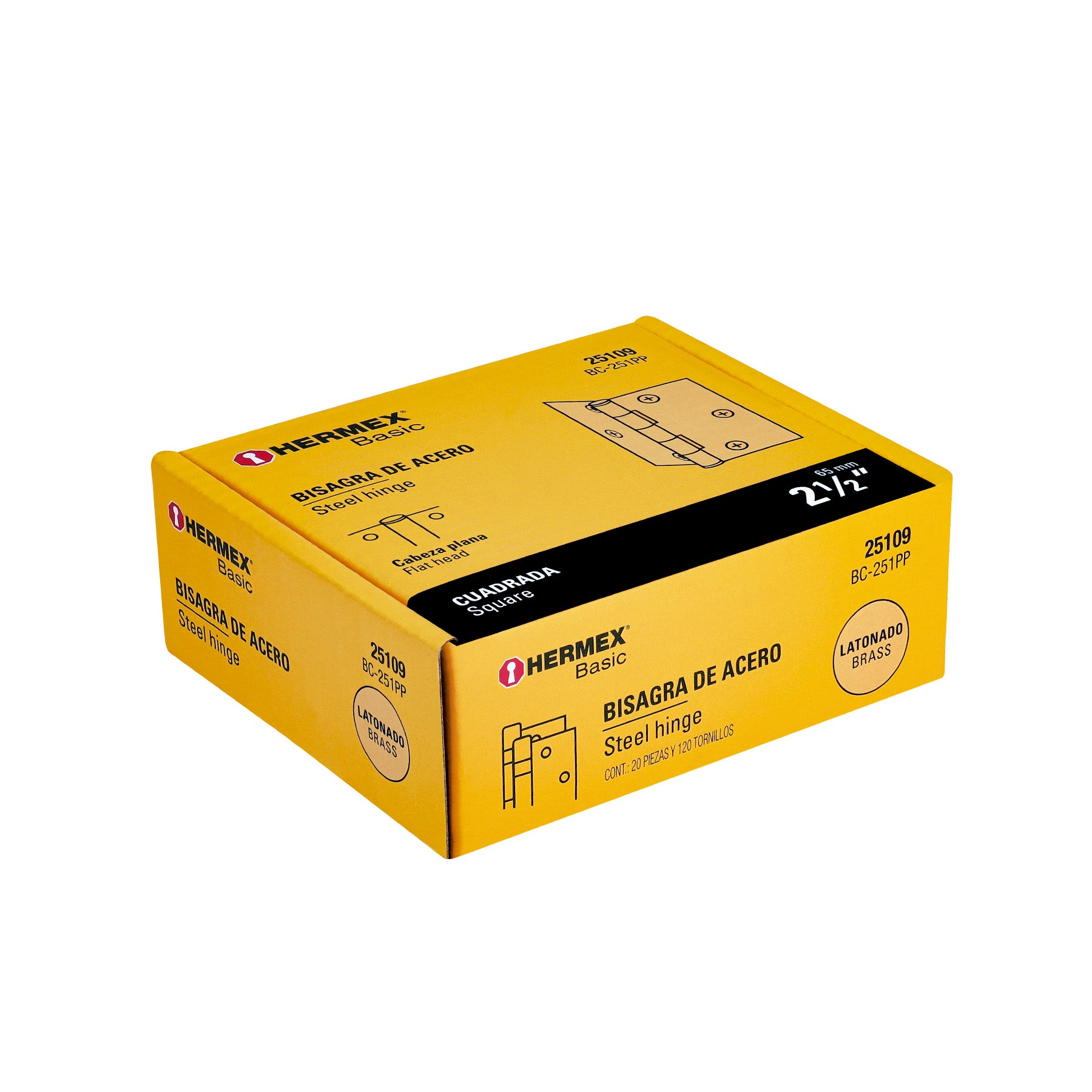 Bisagra cuadrada 2-1/2",latonado, cabeza plana, HERMEX BASIC