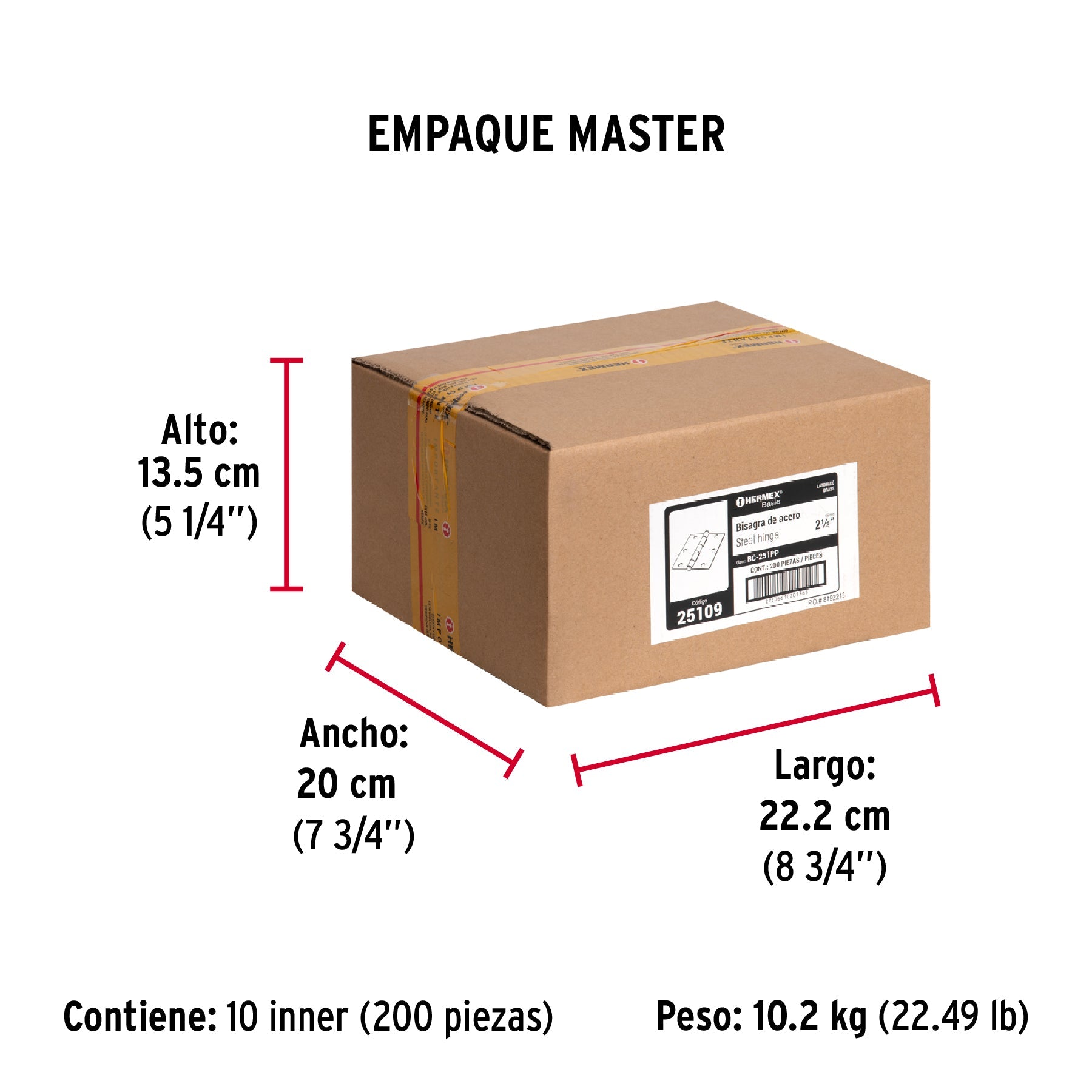 Bisagra cuadrada 2-1/2",latonado, cabeza plana, HERMEX BASIC - Empaque