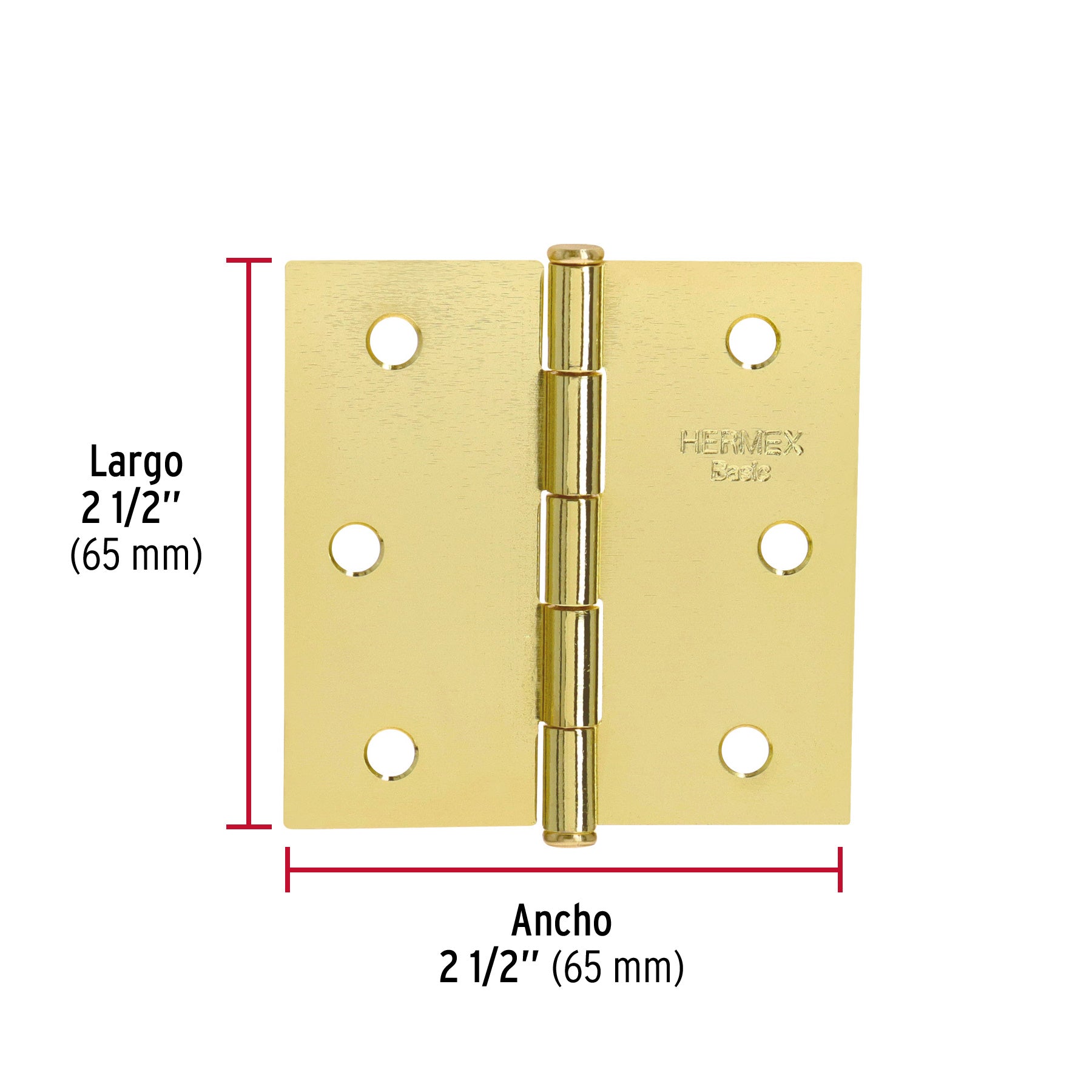 Bisagra cuadrada 2-1/2",latonado, cabeza plana, HERMEX BASIC