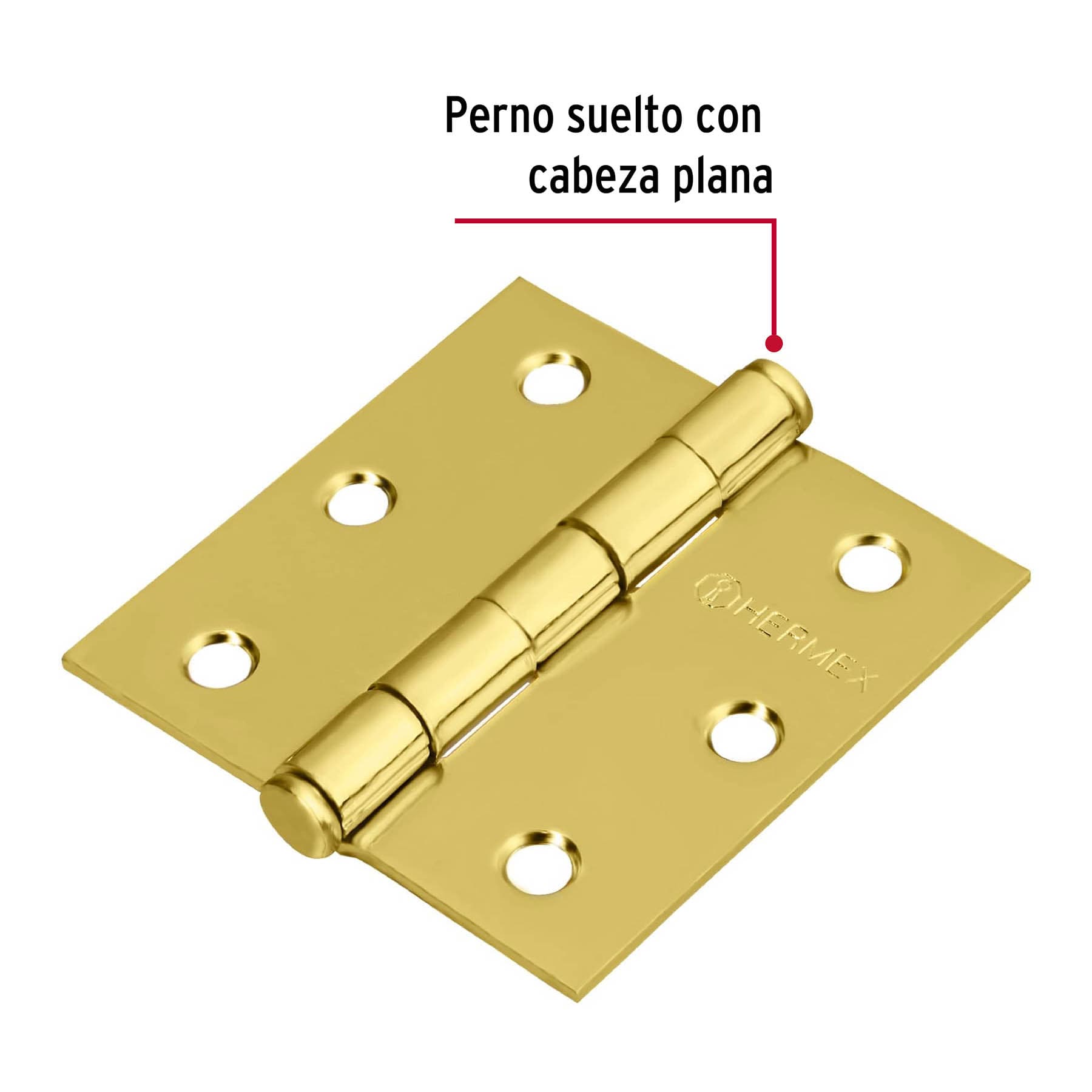 Bisagra cuadrada 2-1/2", latonado, cabeza plana, HERMEX