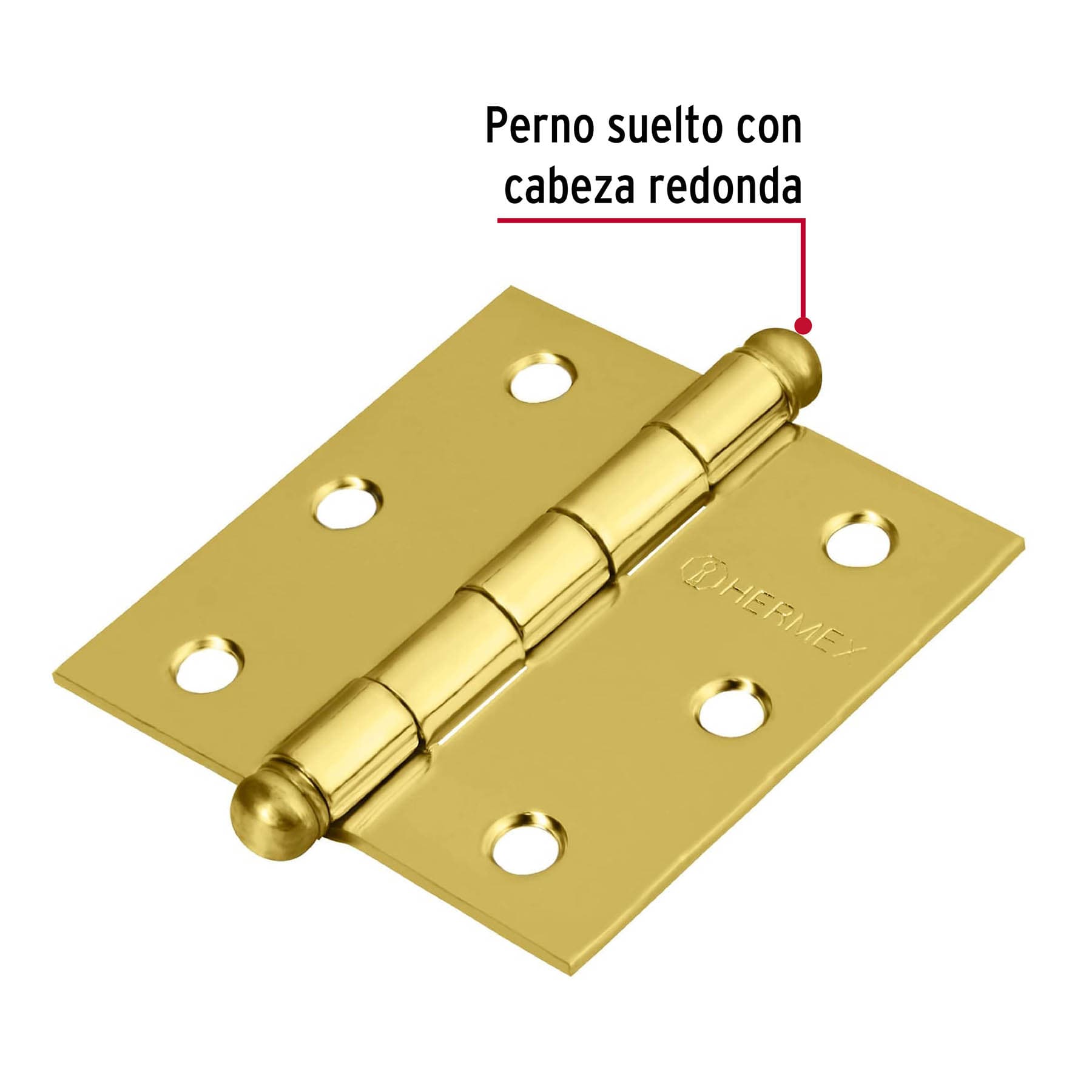 Bisagra cuadrada 2-1/2", latonado, cabeza redonda, HERMEX