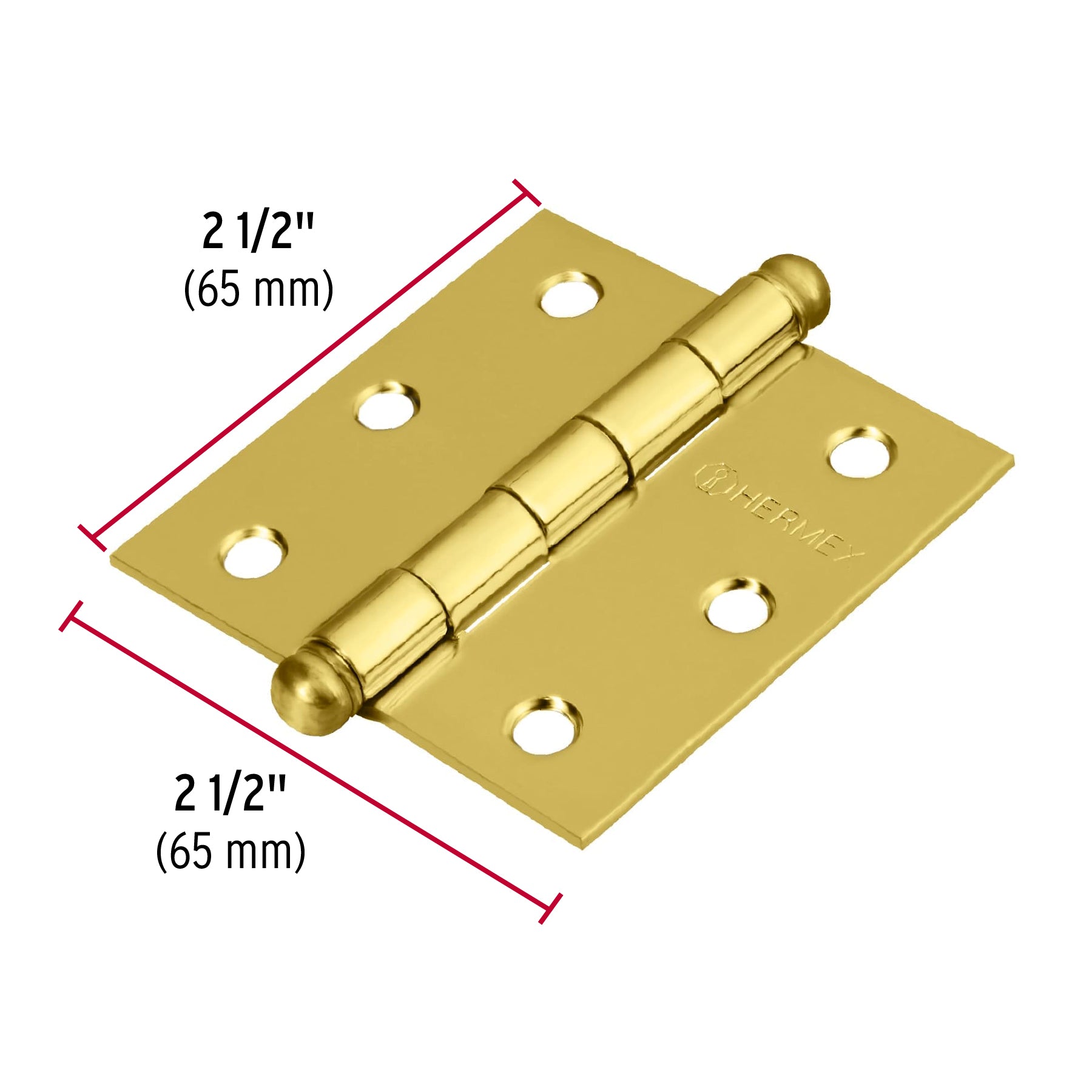 Bisagra cuadrada 2-1/2", latonado, cabeza redonda, HERMEX