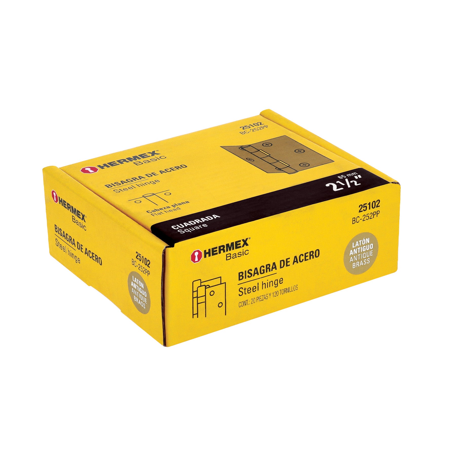 Bisagra cuadrada 2-1/2", latón antiguo, cabeza plana, BASIC