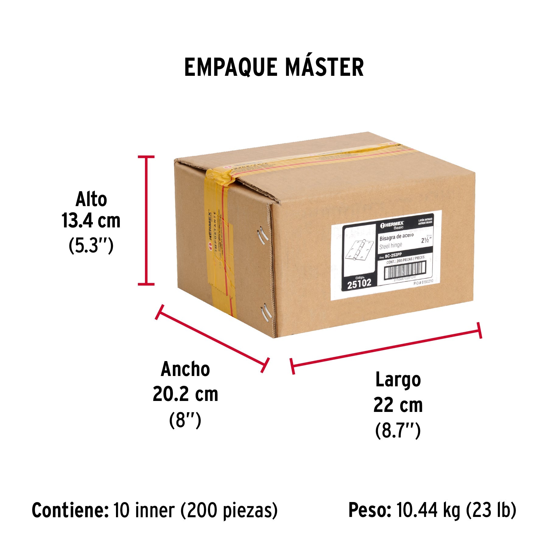 Bisagra cuadrada 2-1/2", latón antiguo, cabeza plana, BASIC - Empaque