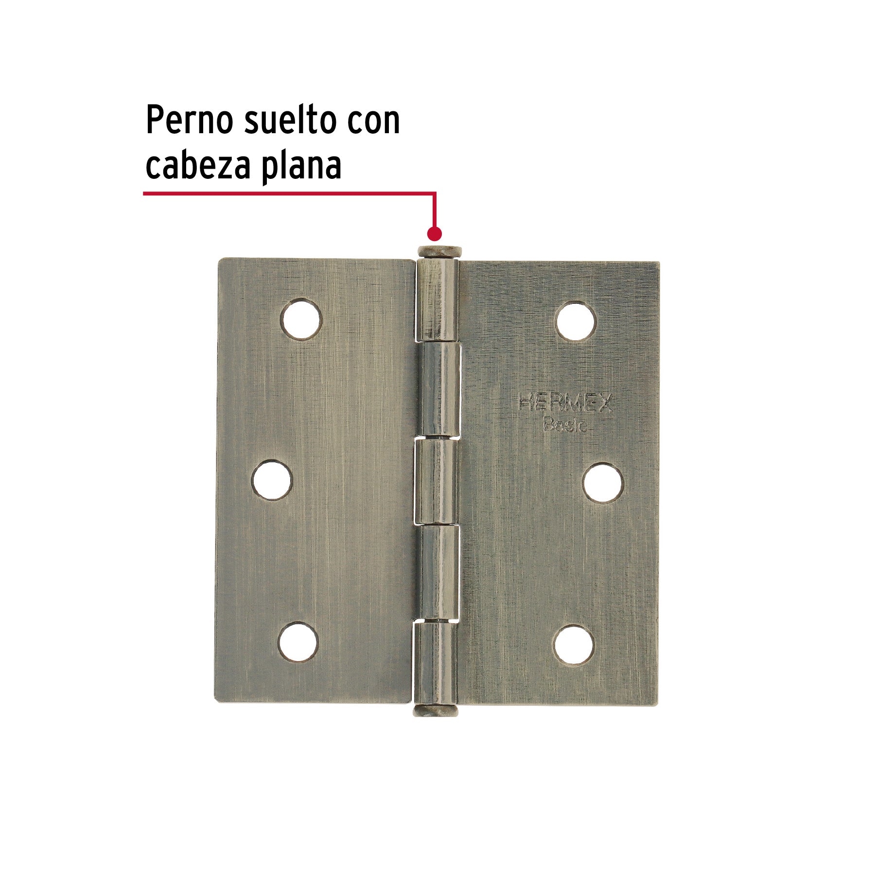 Bisagra cuadrada 2-1/2", latón antiguo, cabeza plana, BASIC