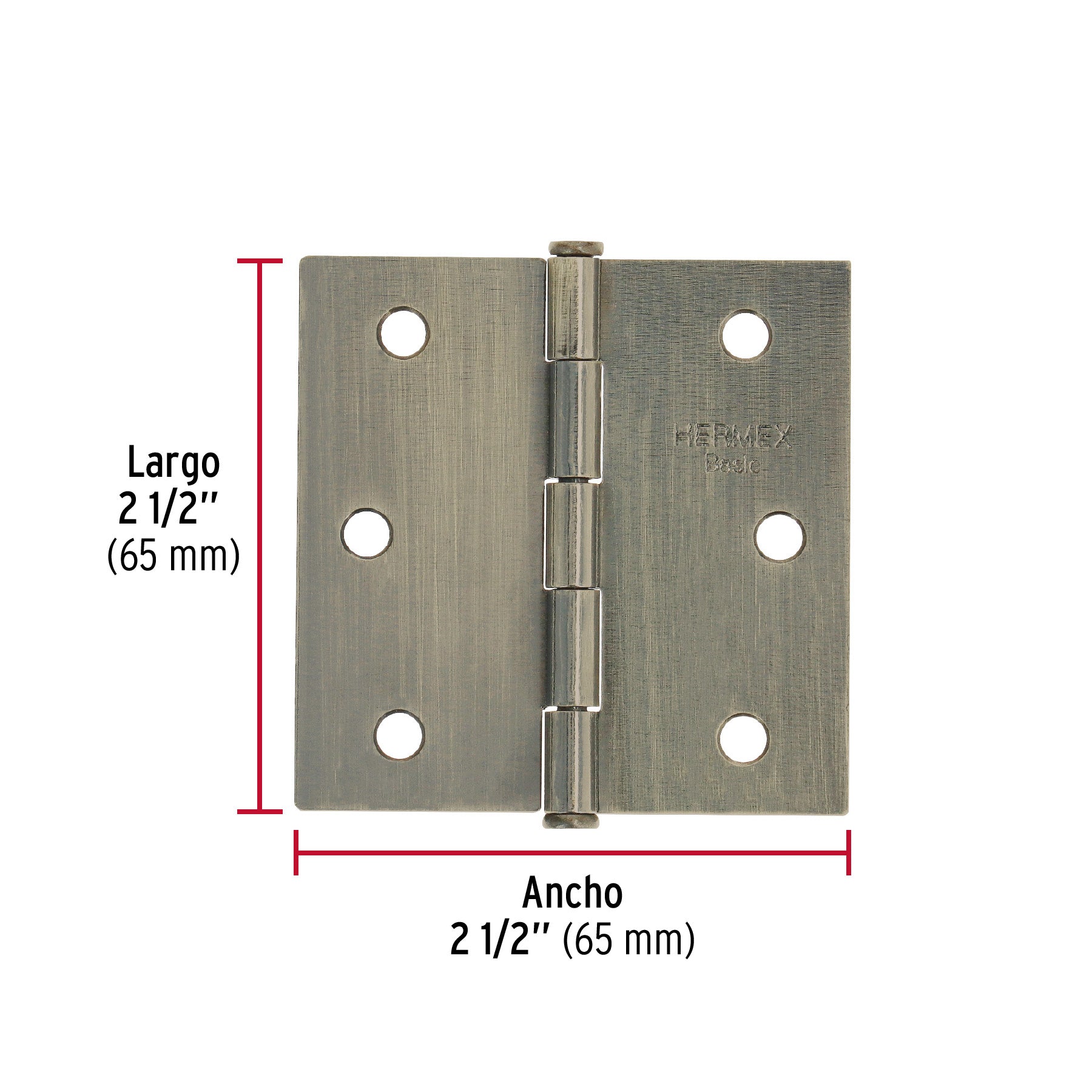 Bisagra cuadrada 2-1/2", latón antiguo, cabeza plana, BASIC